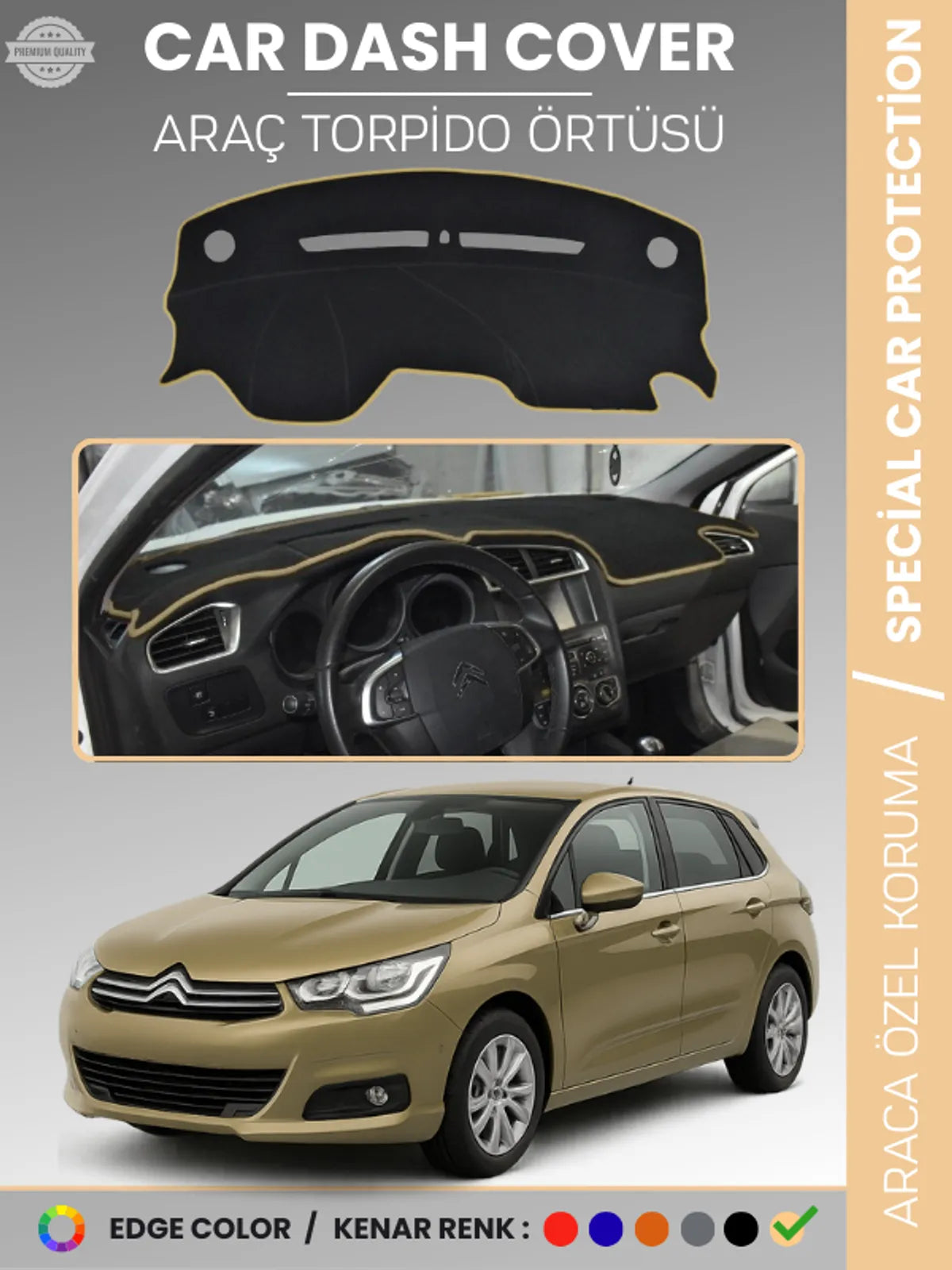 CITROEN C4 (2005-2020) Uyumlu Torpido Örtüsü Araca Özel Ön Göğüs Koruma