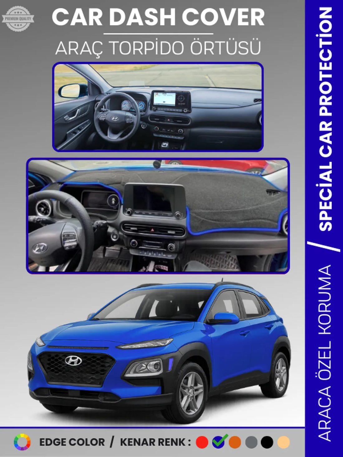 HYUNDAİ KONA (2020-2022) Uyumlu Torpido Örtüsü Araca Özel Ön Göğüs Koruma