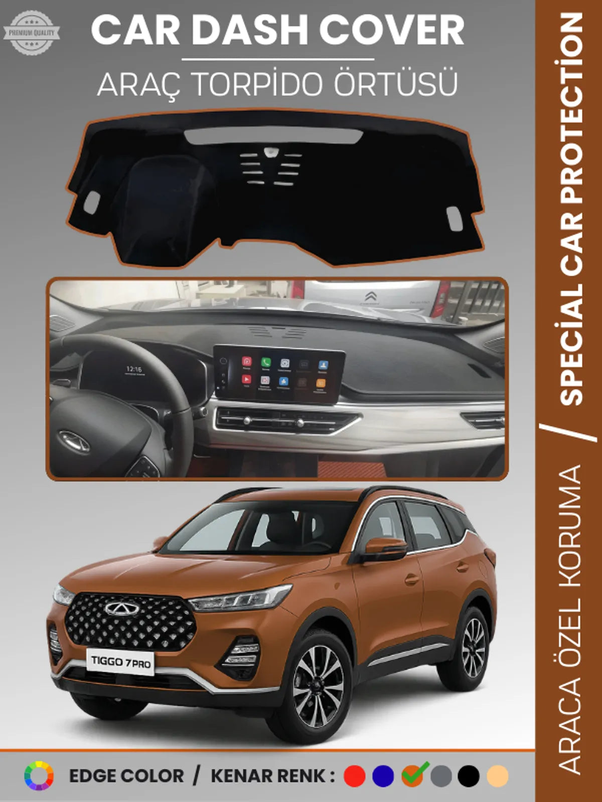 Chery Tiggo 7 Pro (2020+) Uyumlu Torpido Örtüsü Araca Özel Ön Göğüs Koruma