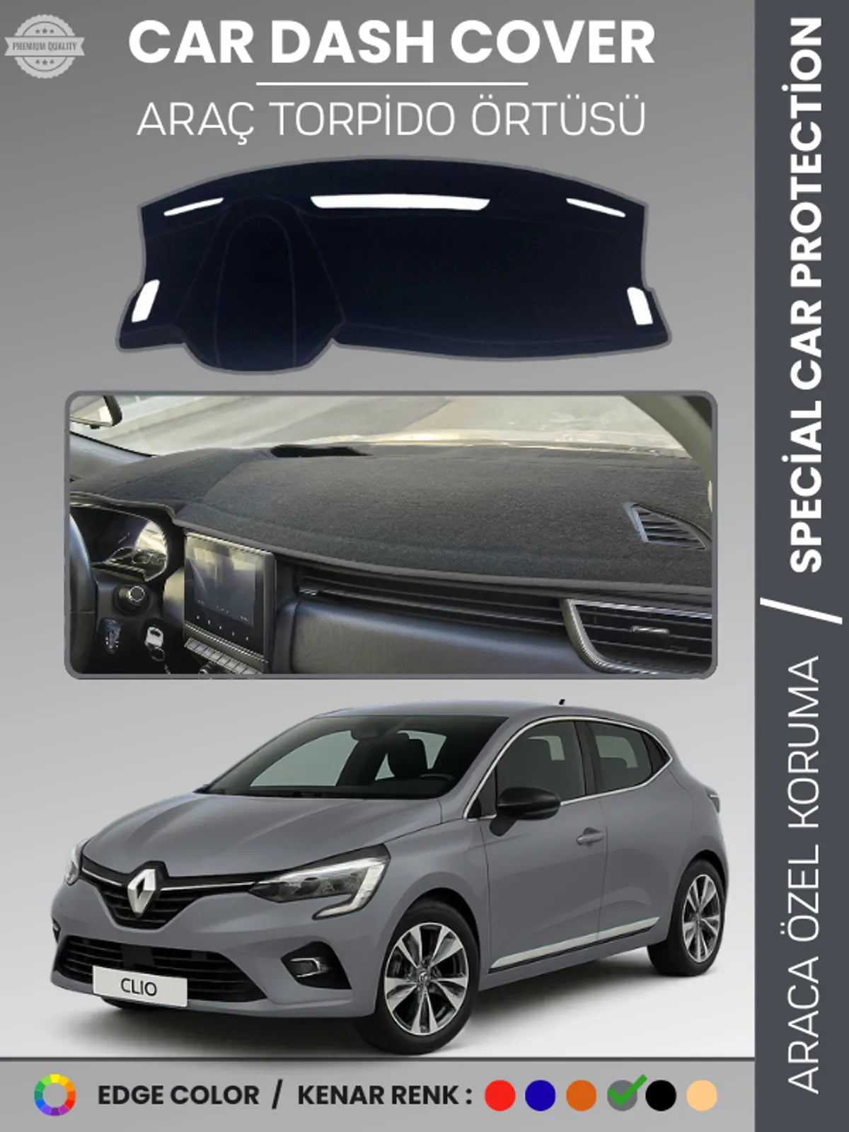 RENAULT CLİO 5 (2019-2023) Uyumlu Torpido Örtüsü Araca Özel Ön Göğüs Koruma