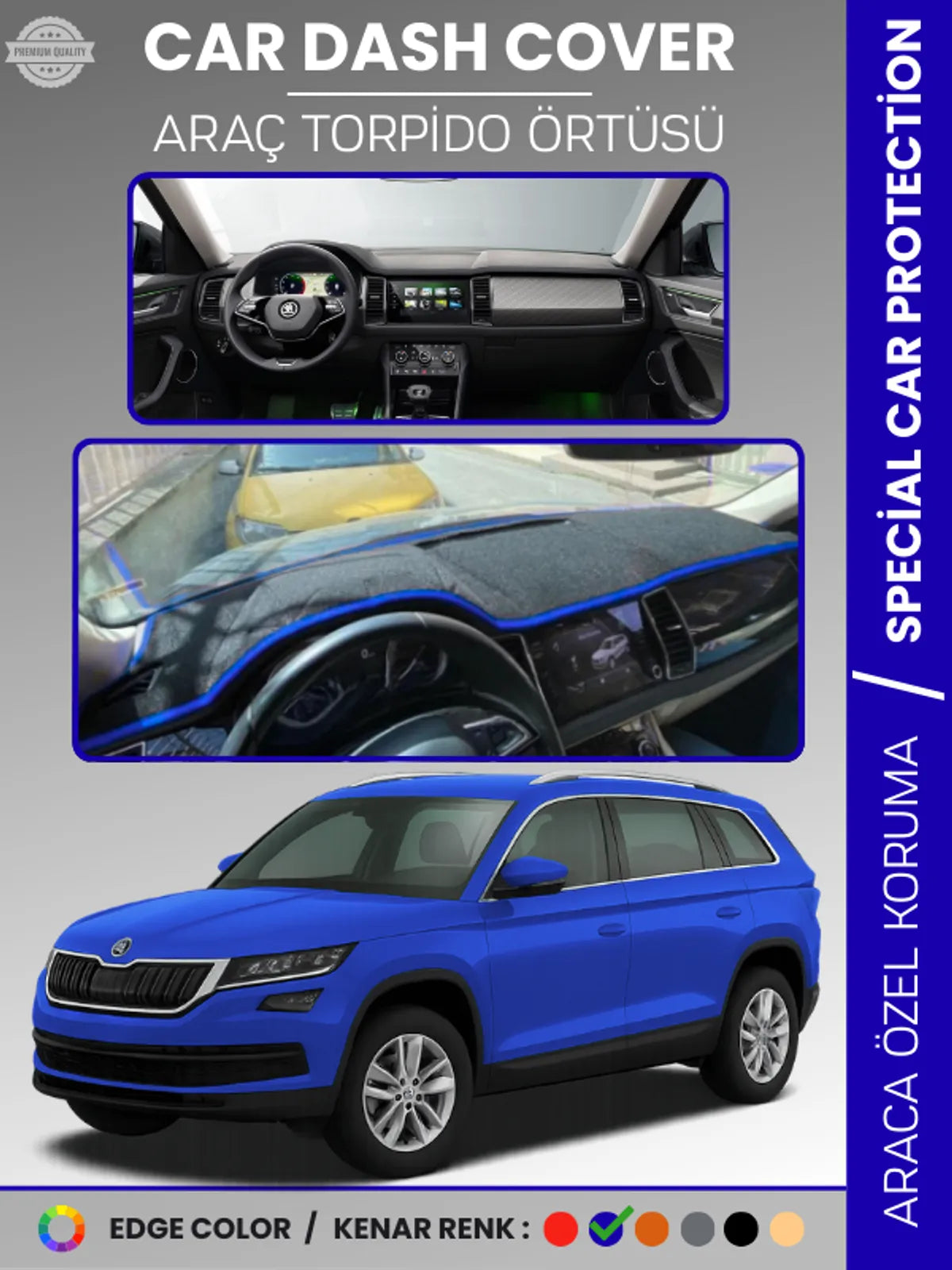 SKODA KODIAQ (2017-2022) Uyumlu Torpido Örtüsü Araca Özel Ön Göğüs Koruma