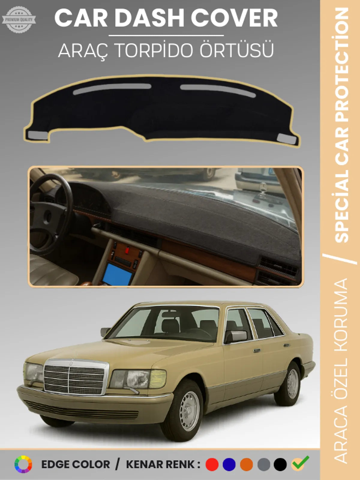 MERCEDES S CLASS W126 (1979-1991) Uyumlu Torpido Örtüsü Araca Özel Ön Göğüs Koruma