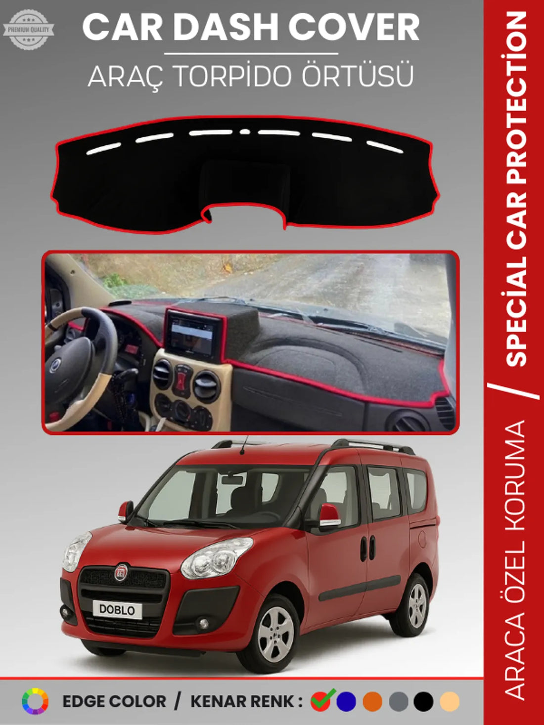 FIAT DOBLO (2008-2013) Uyumlu Torpido Örtüsü Araca Özel Ön Göğüs Koruma