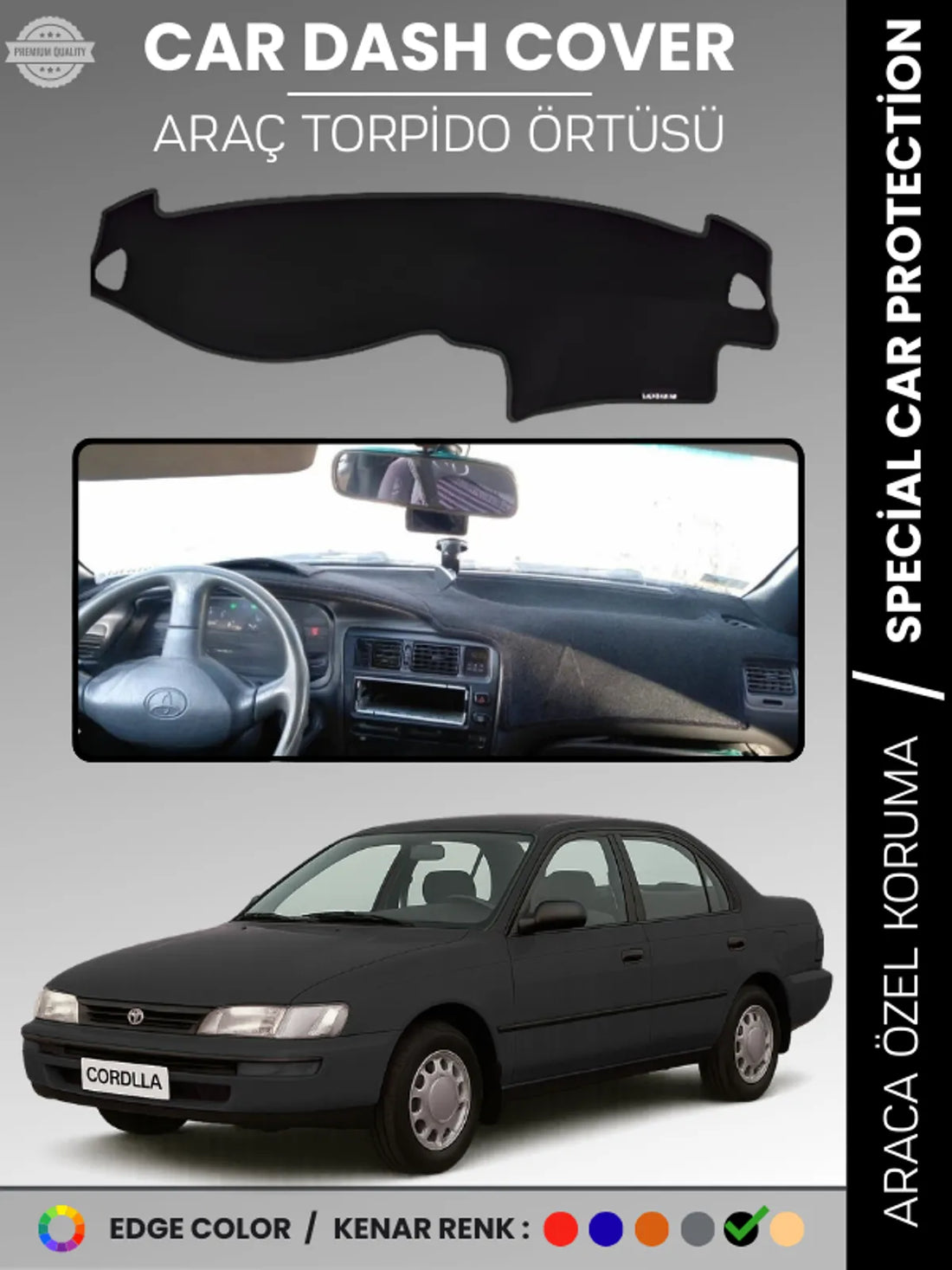 TOYOTA COROLLA E100 (1991-1995) Uyumlu Torpido Örtüsü Araca Özel Ön Göğüs Koruma