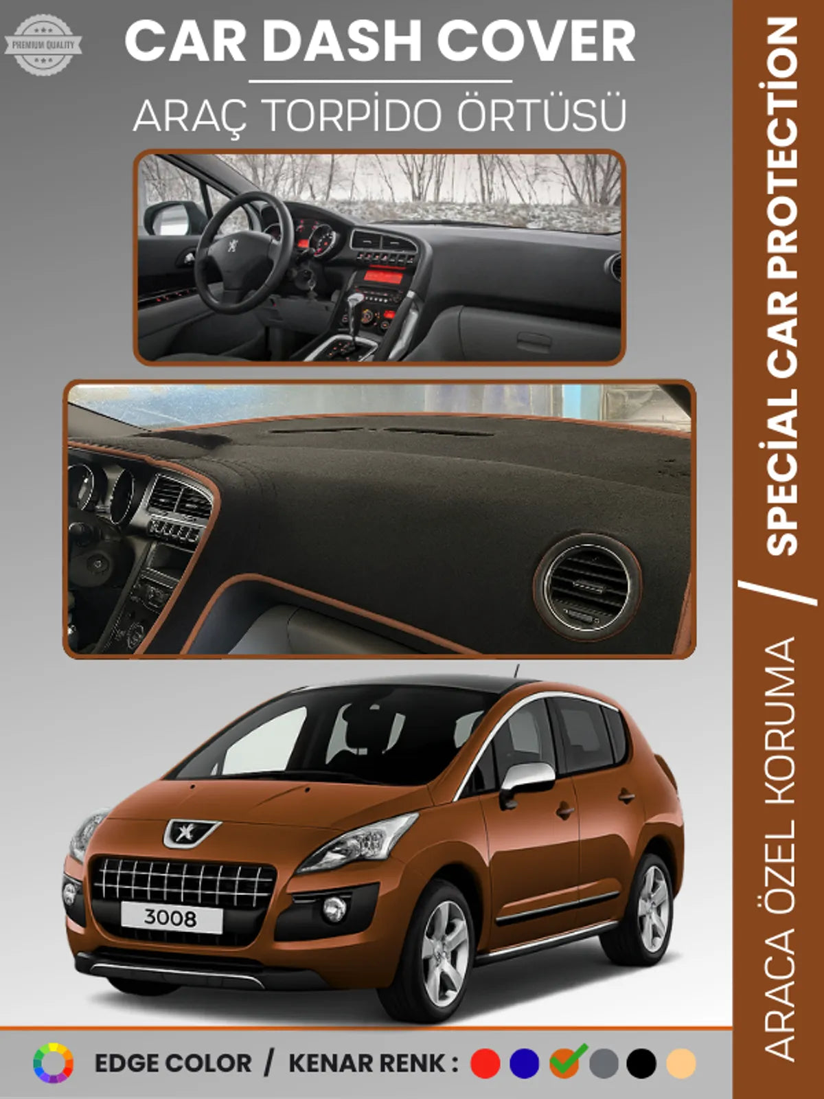PEUGEOT 3008 (2011-2014) Uyumlu Torpido Örtüsü Araca Özel Ön Göğüs Koruma