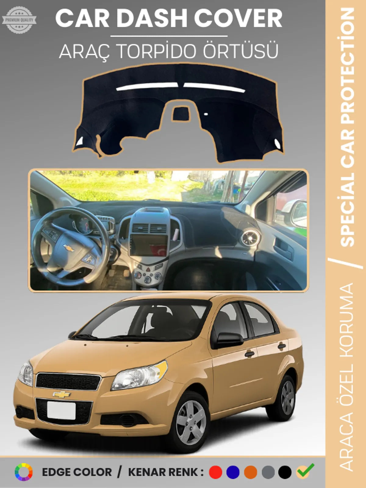 CHEVROLET AVEO (2011-2020) Uyumlu Torpido Örtüsü Araca Özel Ön Göğüs Koruma