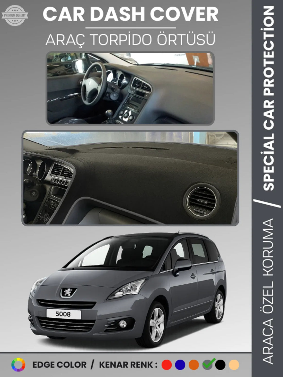 PEUGEOT 5008 (2011-2014) Uyumlu Torpido Örtüsü Araca Özel Ön Göğüs Koruma