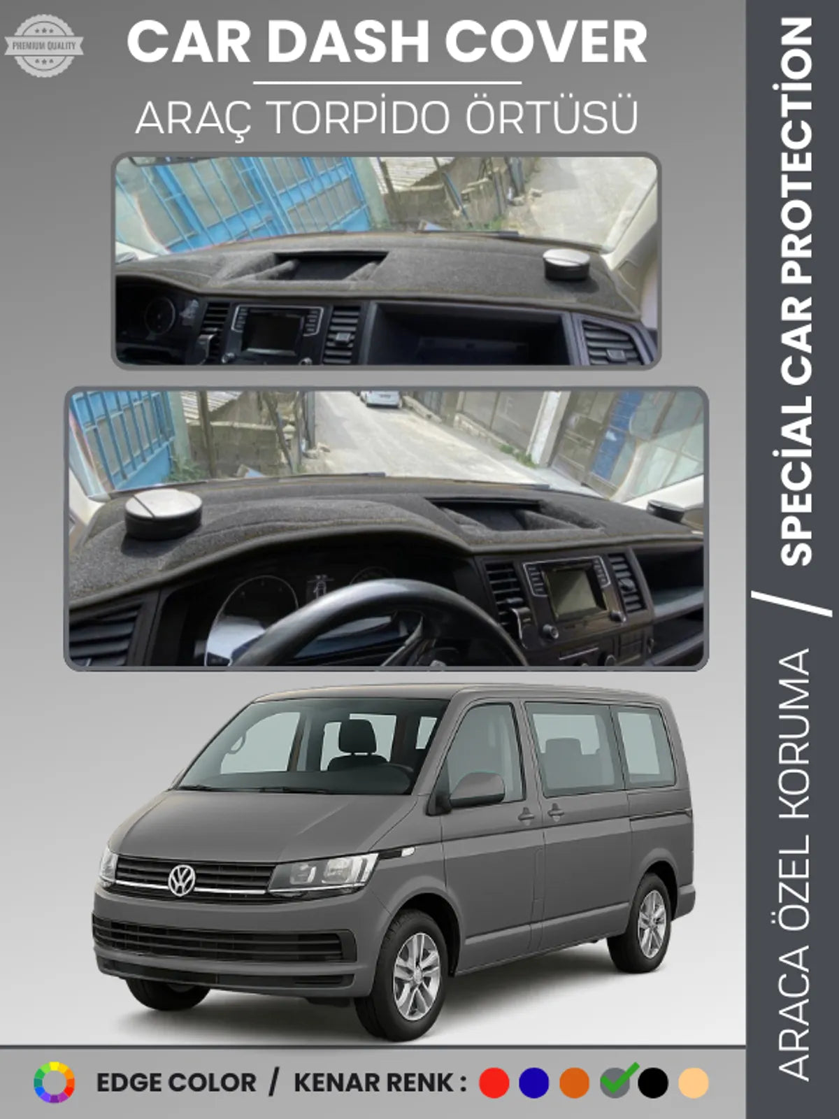 VOLKSWAGEN TRANSPORTER T6 (2015-2020) Uyumlu Torpido Örtüsü Araca Özel Ön Göğüs Koruma