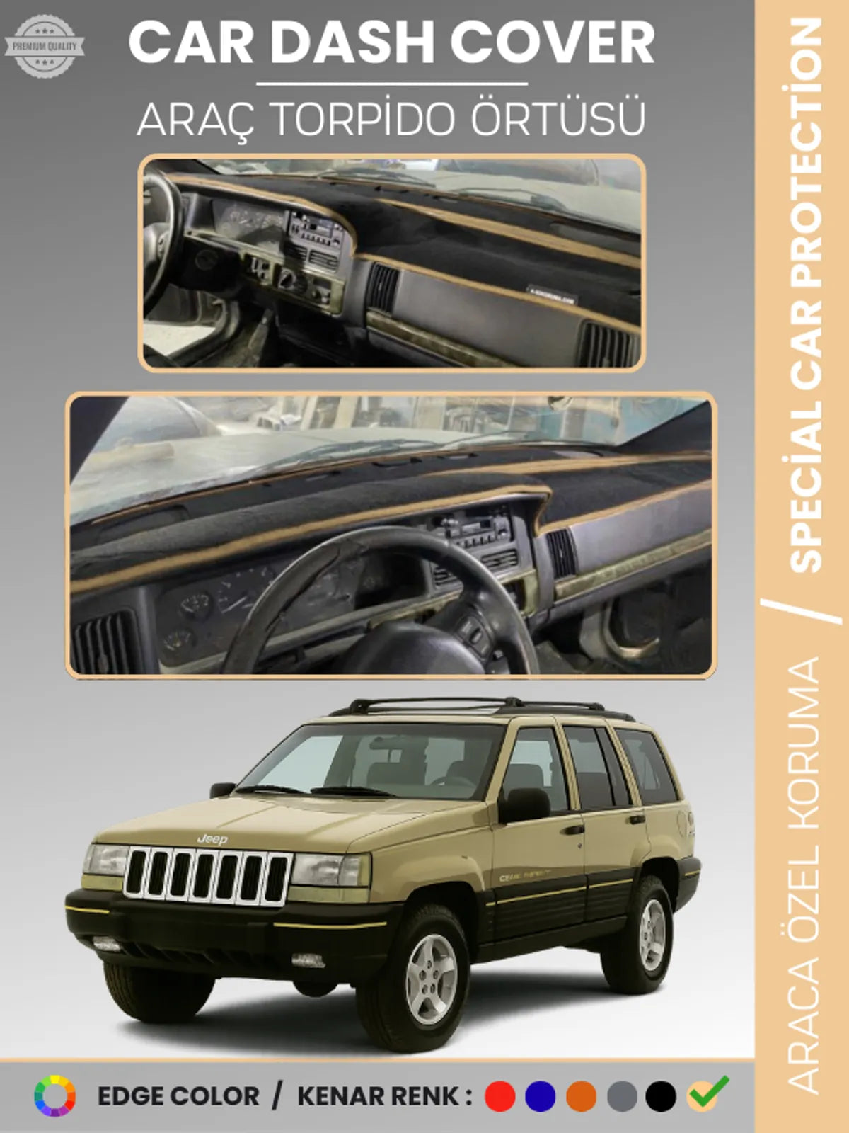 JEEP GRAND CHEROKEE (1993-1998) Uyumlu Torpido Örtüsü Araca Özel Ön Göğüs Koruma