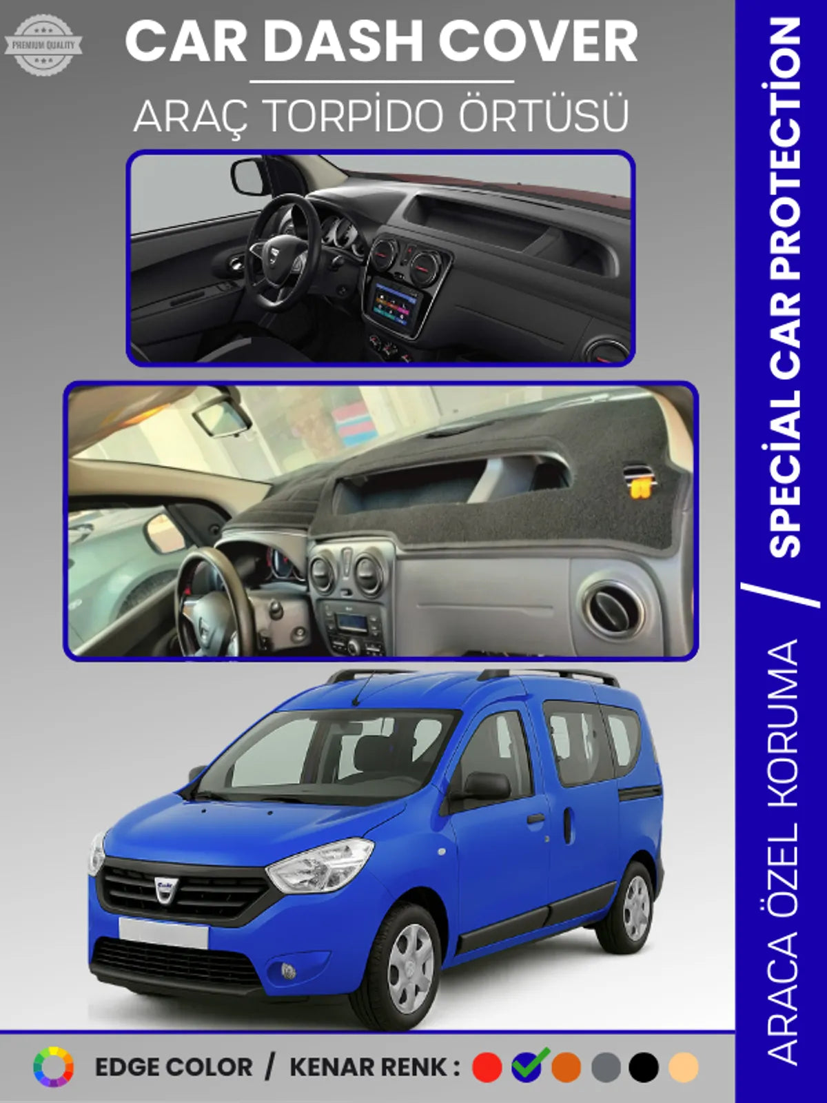 DACIA DOKKER (2012-2020) Uyumlu Torpido Örtüsü Araca Özel Ön Göğüs Koruma