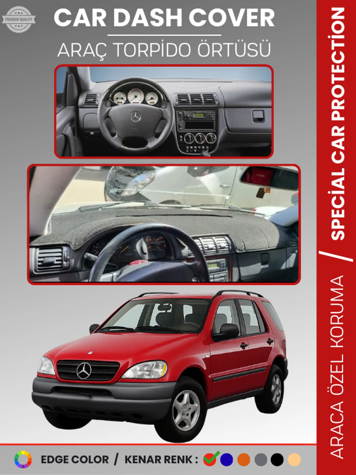 MERCEDES ML320 / ML430 / ML270 W163 (1997-2005) Uyumlu Torpido Örtüsü Araca Özel Ön Göğüs Koruma