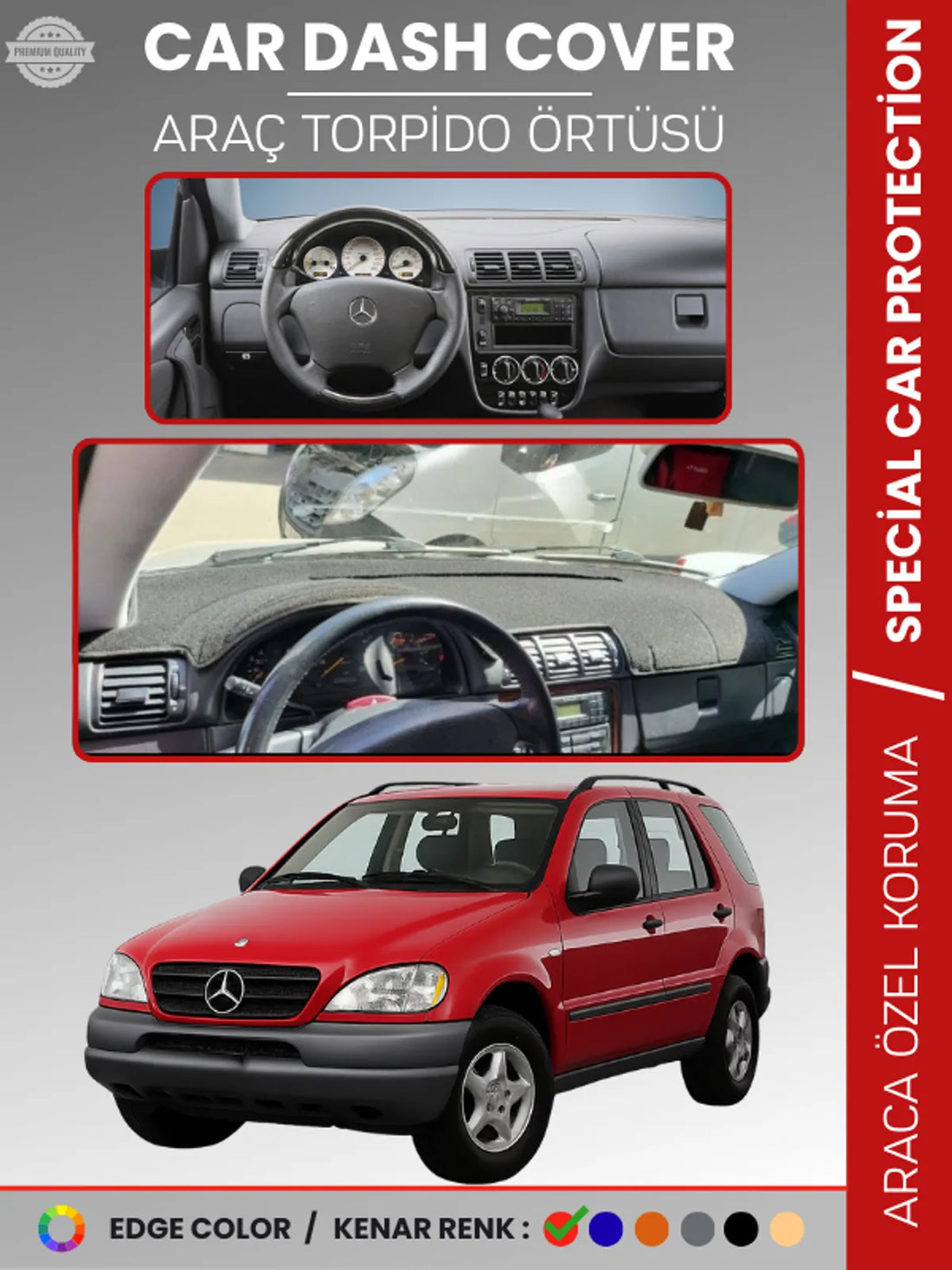 MERCEDES ML320 / ML430 / ML270 W163 (1997-2005) Uyumlu Torpido Örtüsü Araca Özel Ön Göğüs Koruma