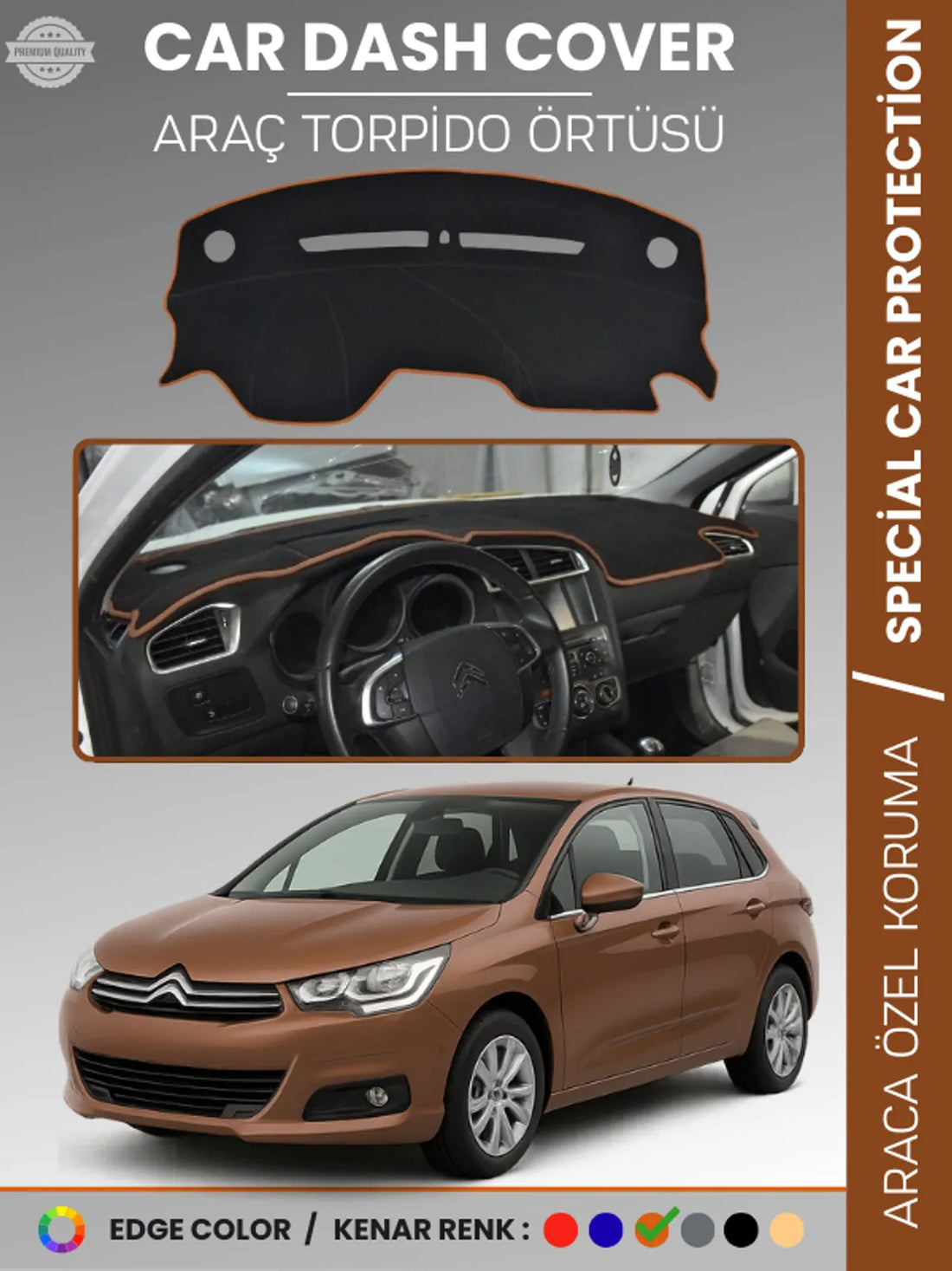 CITROEN C4 (2005-2020) Uyumlu Torpido Örtüsü Araca Özel Ön Göğüs Koruma
