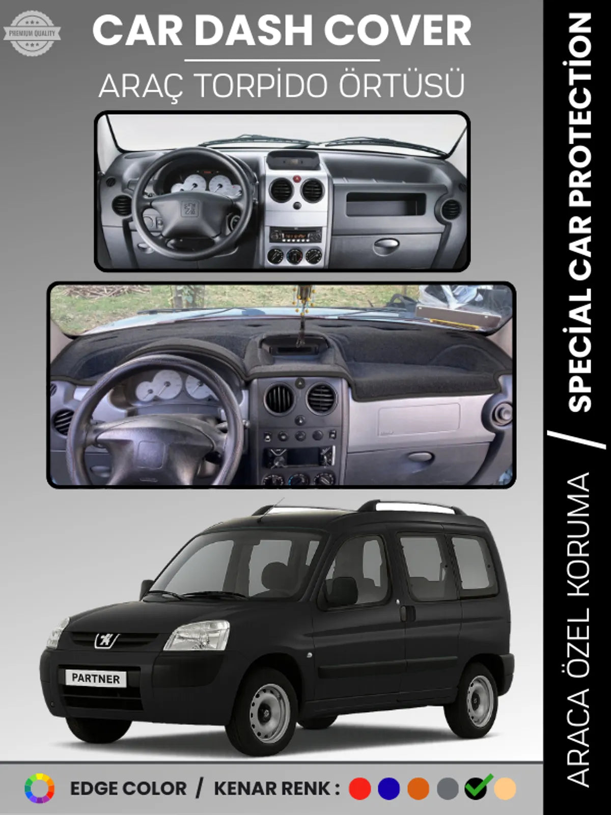 PEUGEOT PARTNER (2002-2008) Uyumlu Torpido Örtüsü Araca Özel Ön Göğüs Koruma