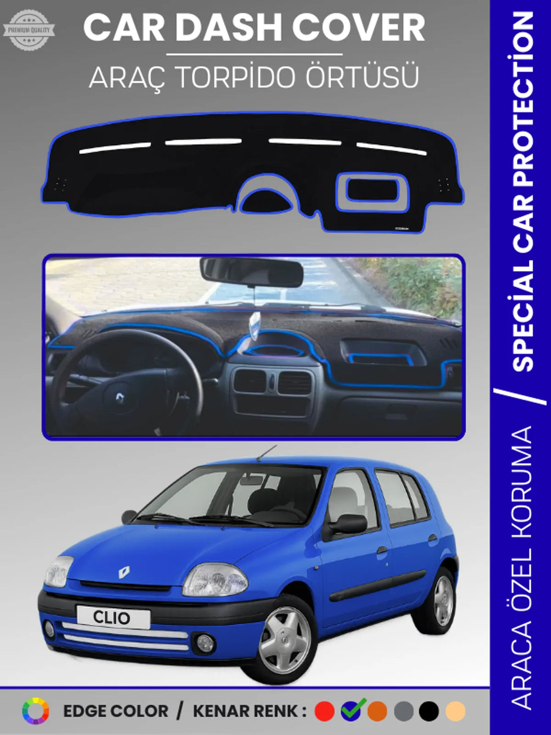 RENAULT CLIO 2 AIRBAGSIZ (2001-2012) Uyumlu Torpido Örtüsü Araca Özel Ön Göğüs Koruma