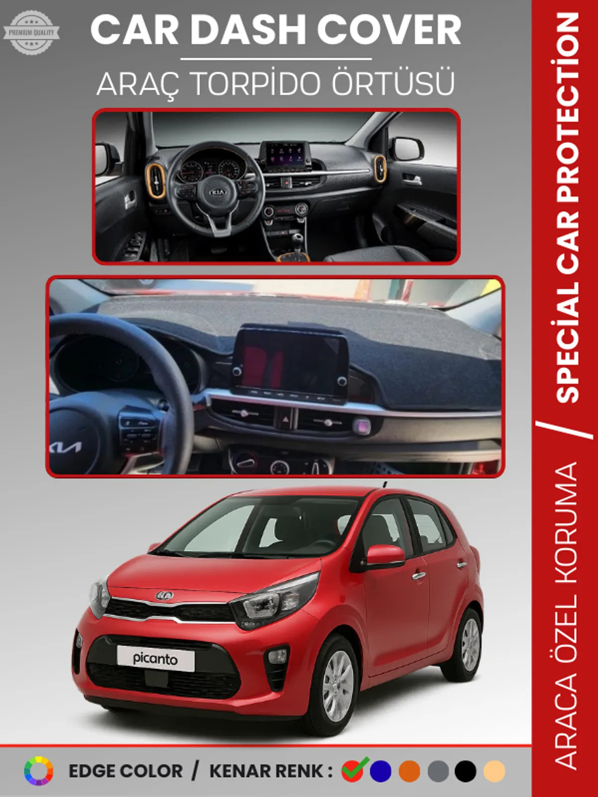 KIA PICANTO (2017-2023) Uyumlu Torpido Örtüsü Araca Özel Ön Göğüs Koruma