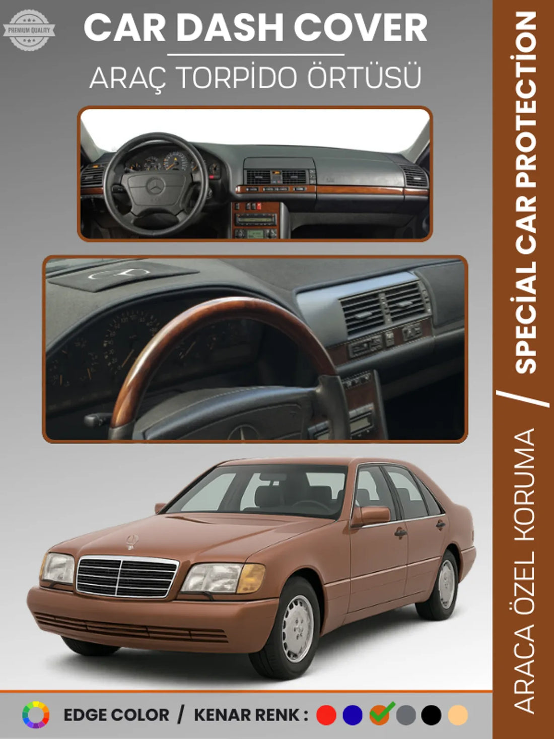 MERCEDES S CLASS W140 (1991-1998) Uyumlu Torpido Örtüsü Araca Özel Ön Göğüs Koruma