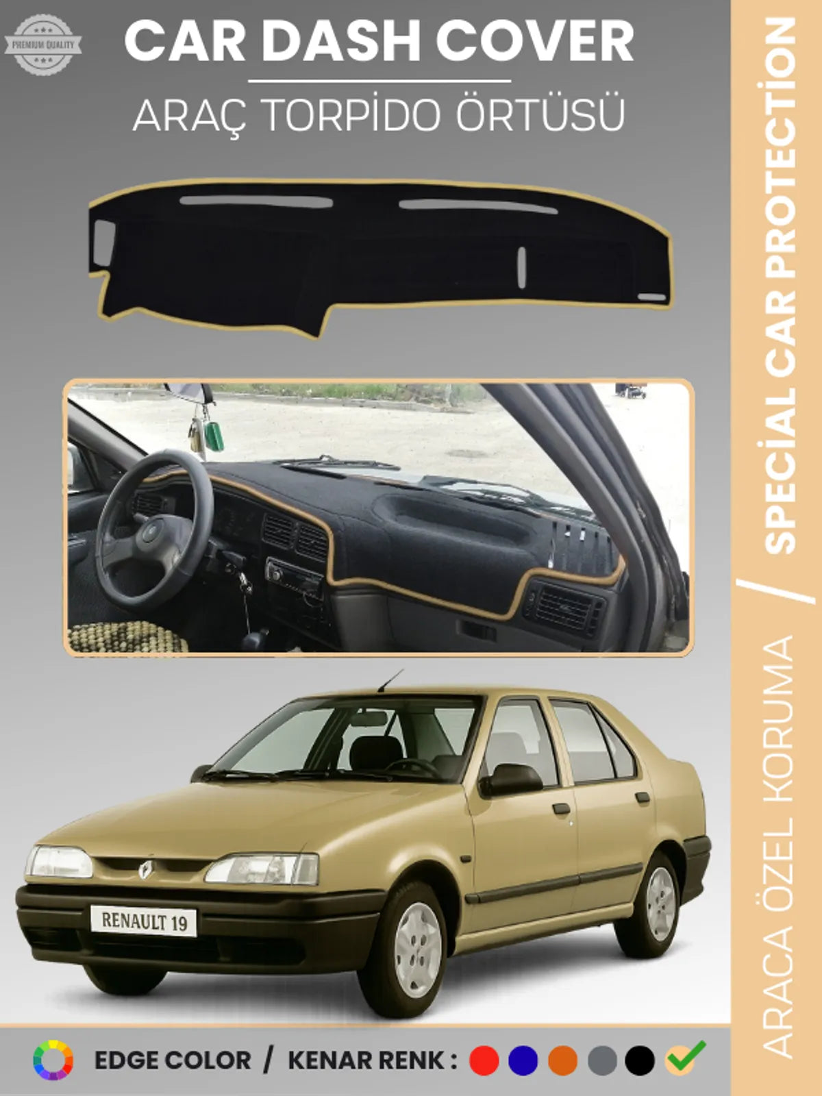 RENAULT 19 Uyumlu Torpido Örtüsü Araca Özel Ön Göğüs Koruma
