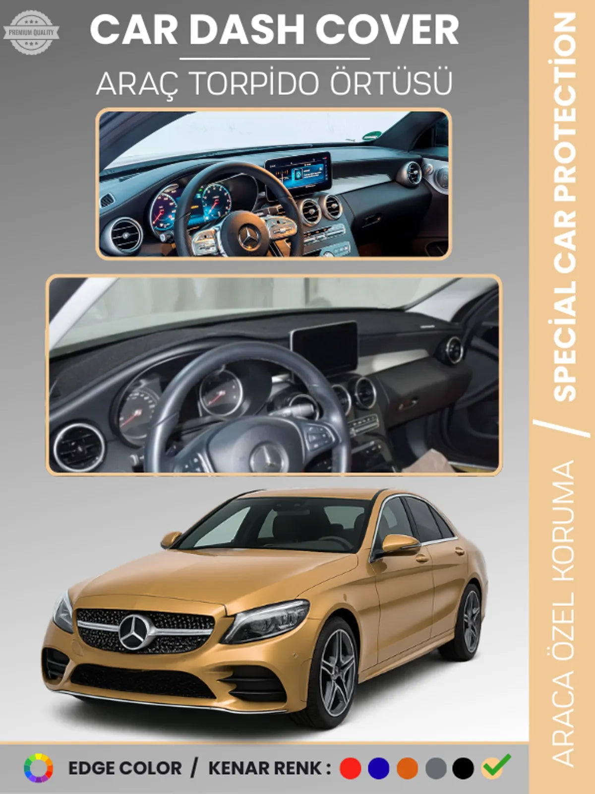 MERCEDES C-CLASS W205 (2014-2020) Uyumlu Torpido Örtüsü Araca Özel Ön Göğüs Koruma