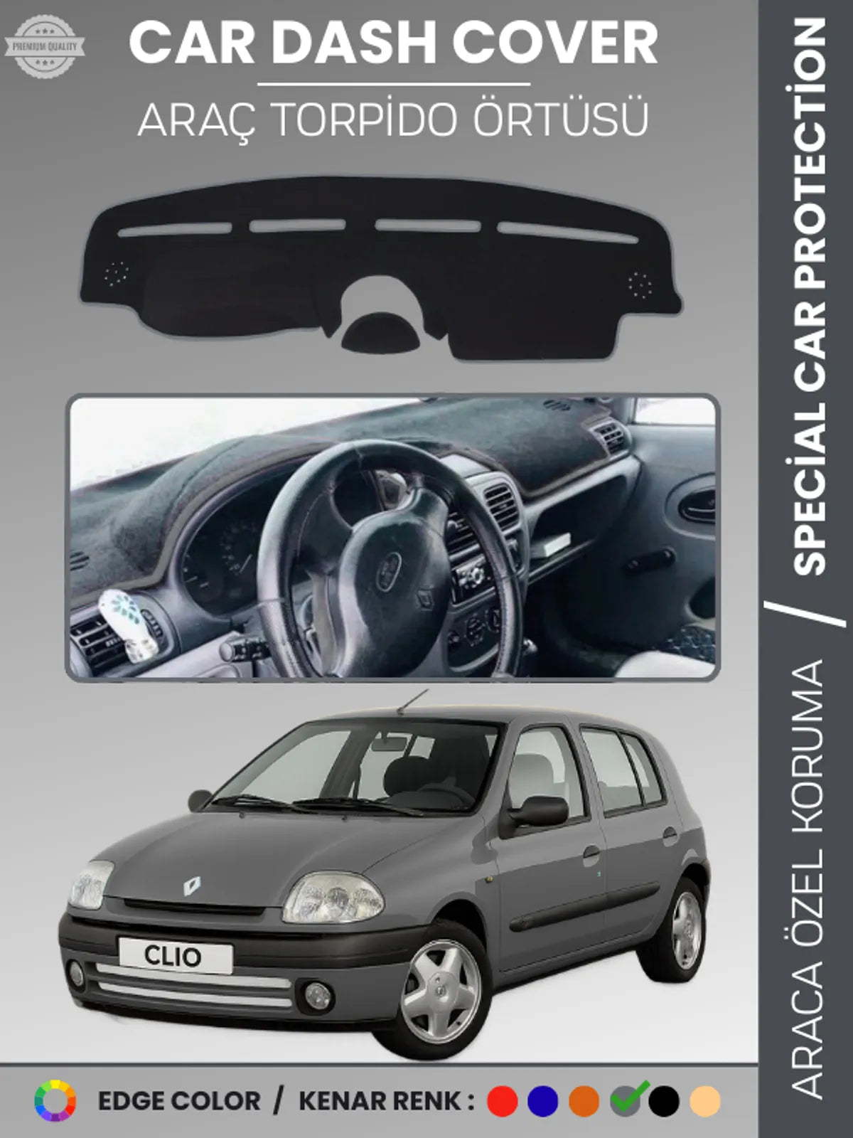 RENAULT CLIO 2 AIRBAGLI (2001-2012) Uyumlu Torpido Örtüsü Araca Özel Ön Göğüs Koruma