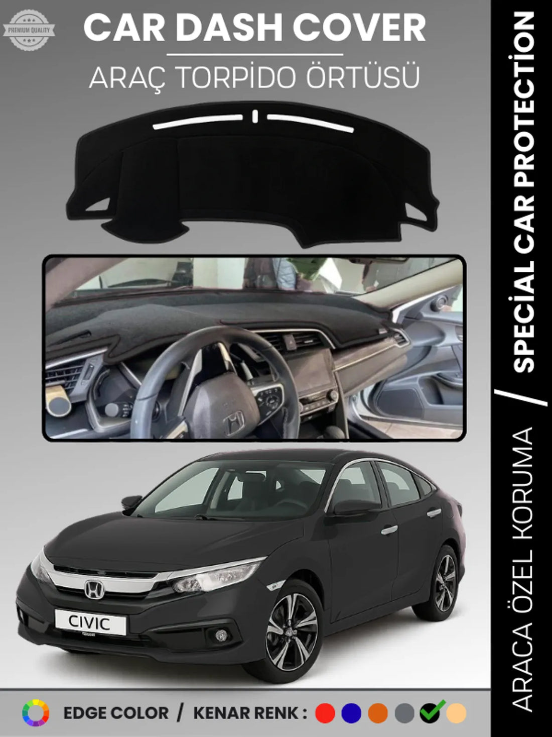 HONDA CIVIC (2015-2022) Uyumlu Torpido Örtüsü Araca Özel Ön Göğüs Koruma