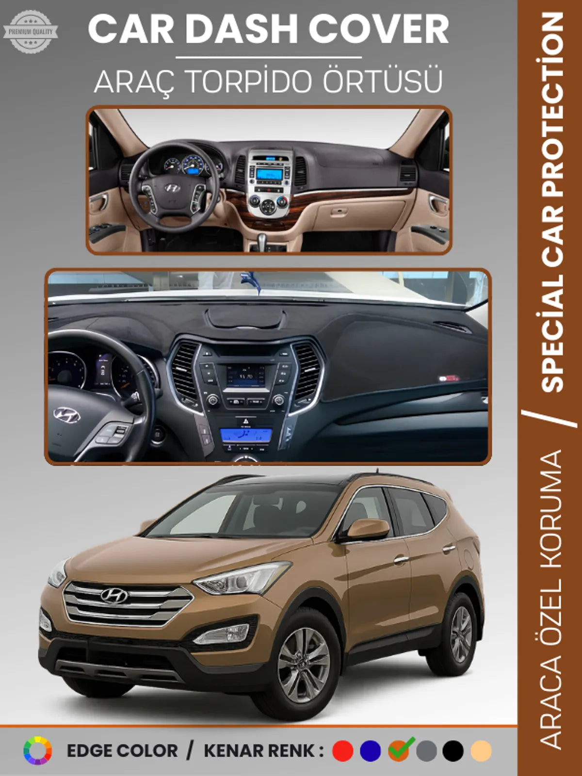 HYUNDAİ SANTAFE (2012-2017) Uyumlu Torpido Örtüsü Araca Özel Ön Göğüs Koruma