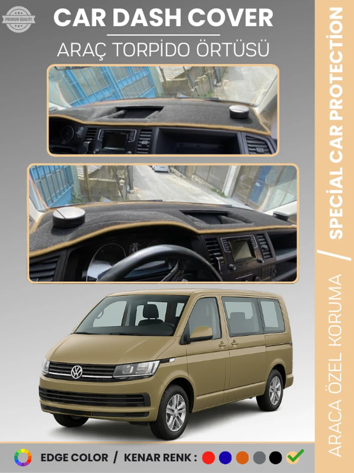 VOLKSWAGEN TRANSPORTER T6 (2015-2020) Uyumlu Torpido Örtüsü Araca Özel Ön Göğüs Koruma