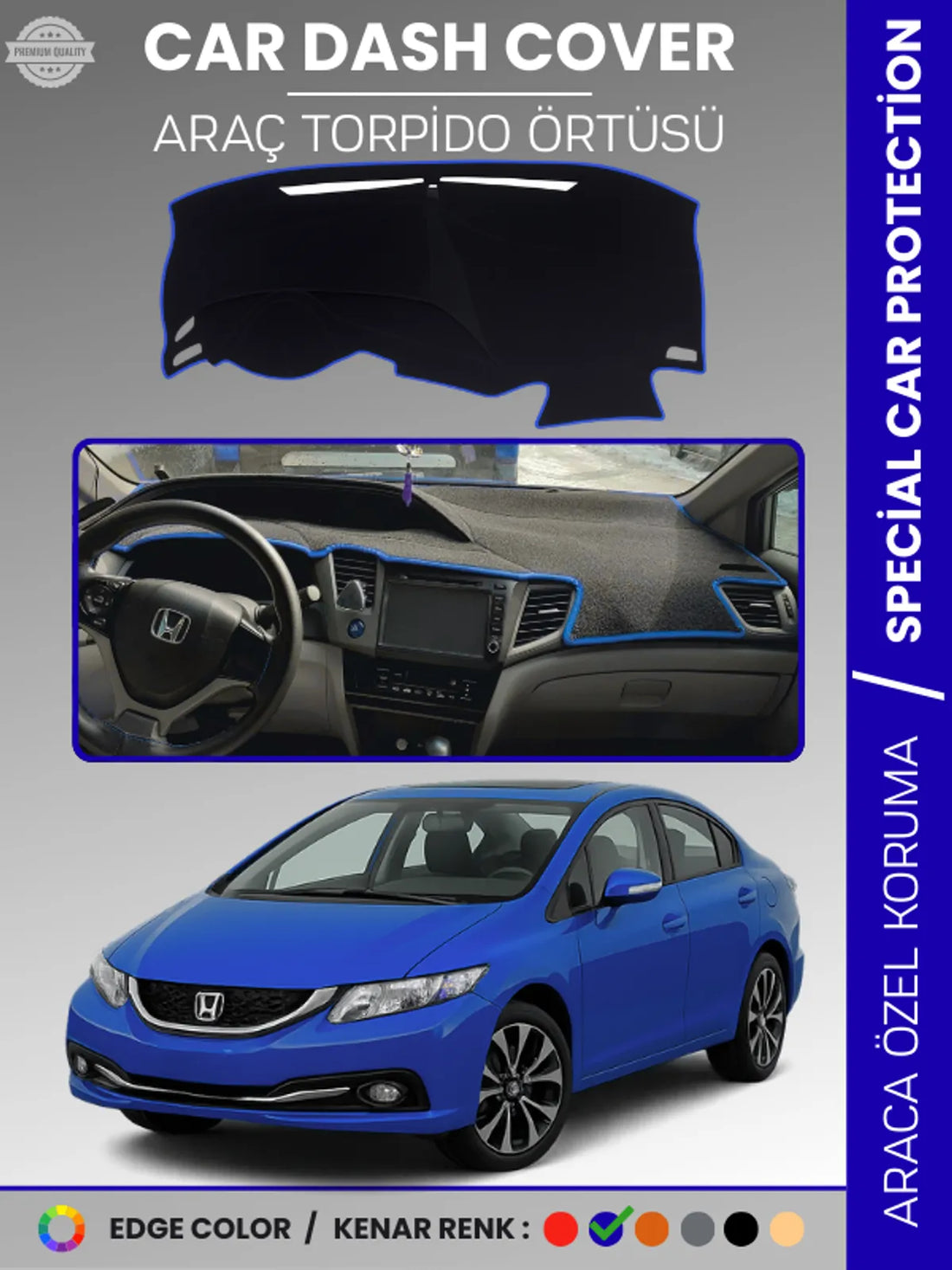 HONDA CIVIC FB7 (2011-2015) Uyumlu Torpido Örtüsü Araca Özel Ön Göğüs Koruma