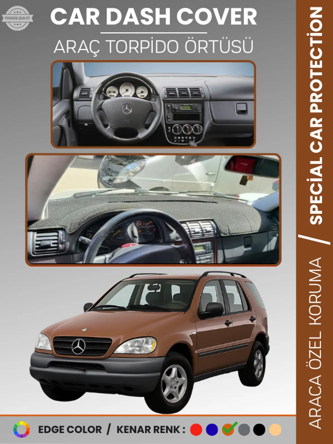 MERCEDES ML320 / ML430 / ML270 W163 (1997-2005) Uyumlu Torpido Örtüsü Araca Özel Ön Göğüs Koruma