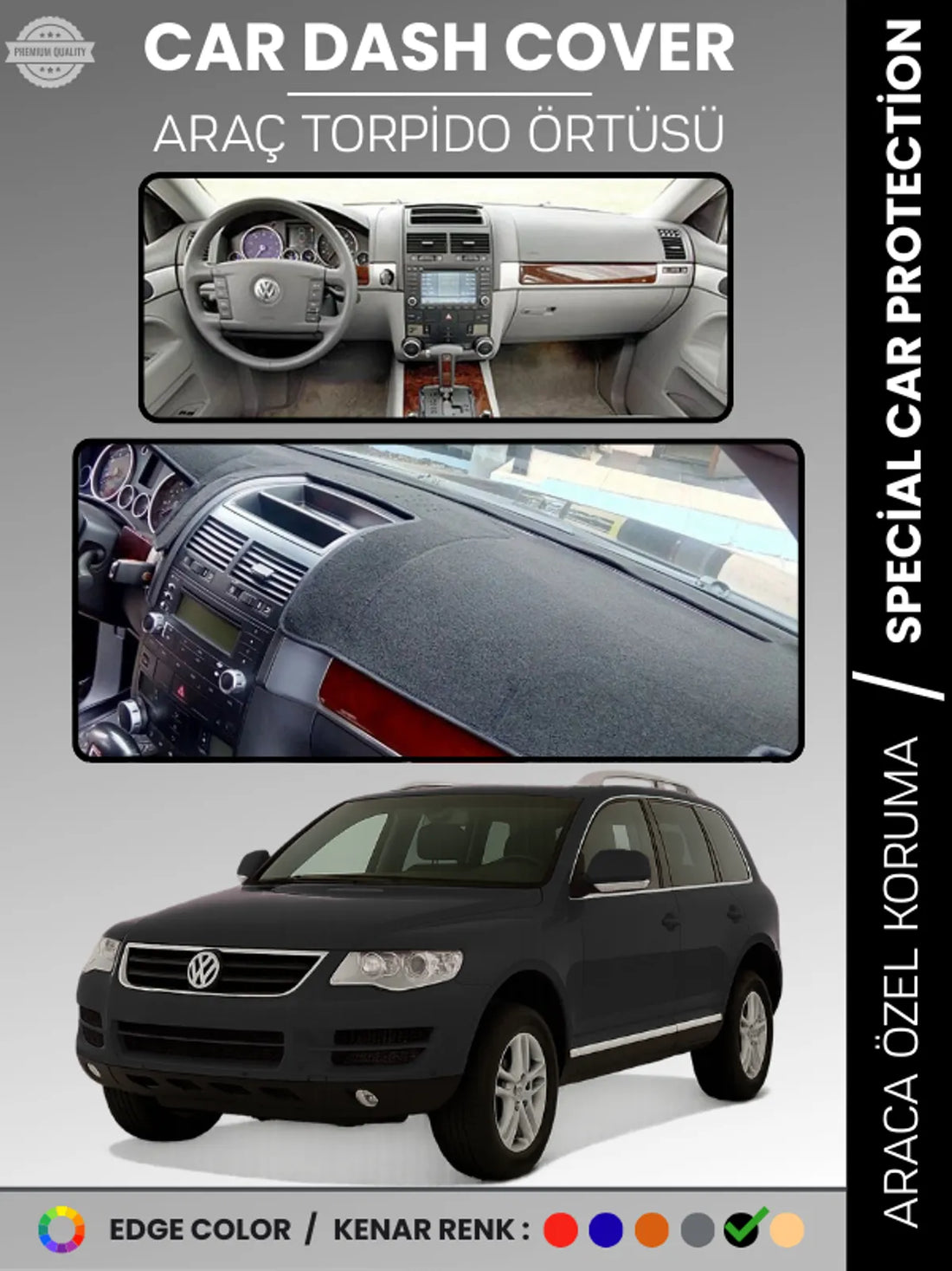 VOLKSWAGEN TOUAREG (2002-2010) Uyumlu Torpido Örtüsü Araca Özel Ön Göğüs Koruma