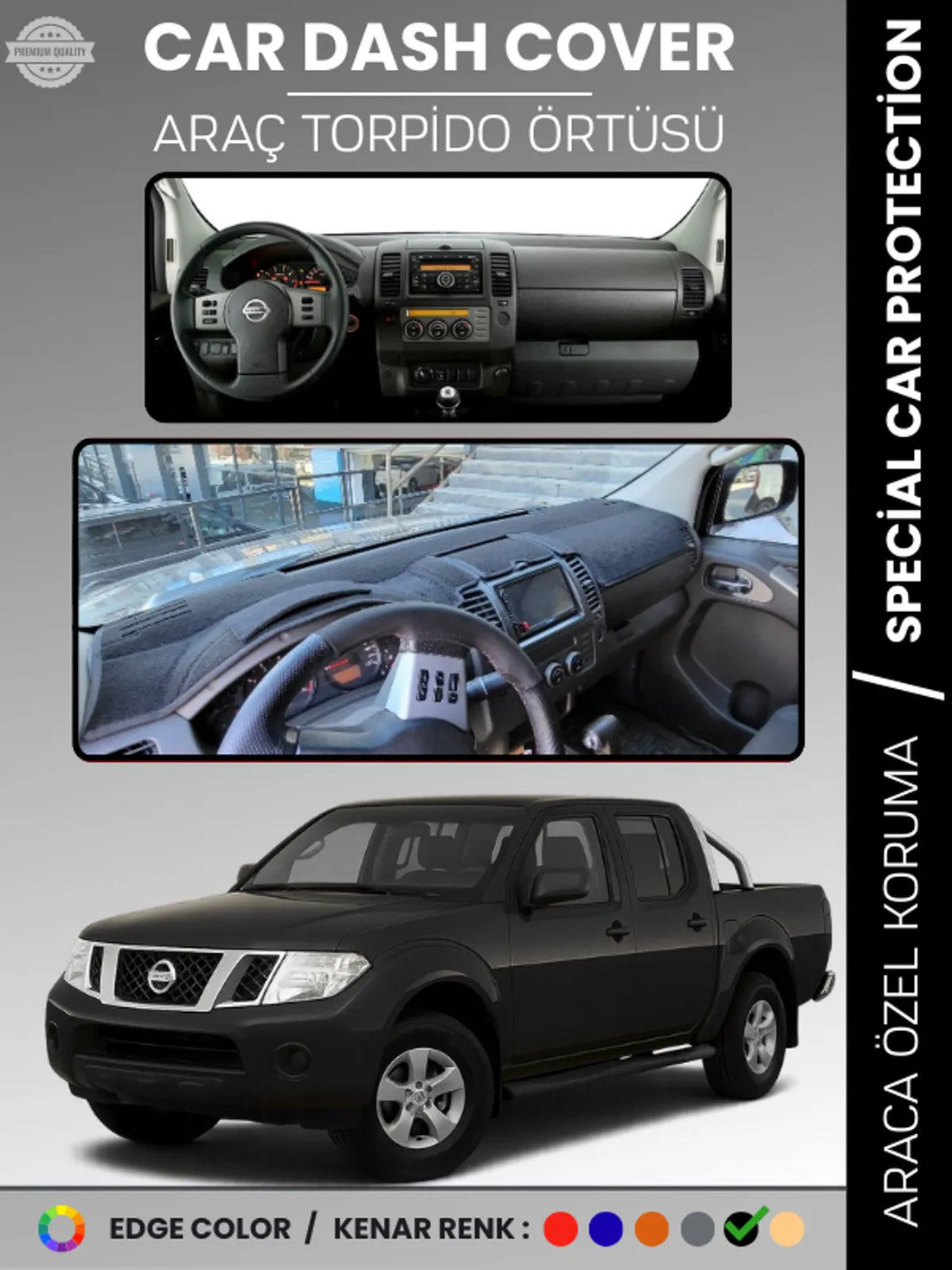 NISSAN NAVARA D40 (2005-2015) Uyumlu Torpido Örtüsü Araca Özel Ön Göğüs Koruma