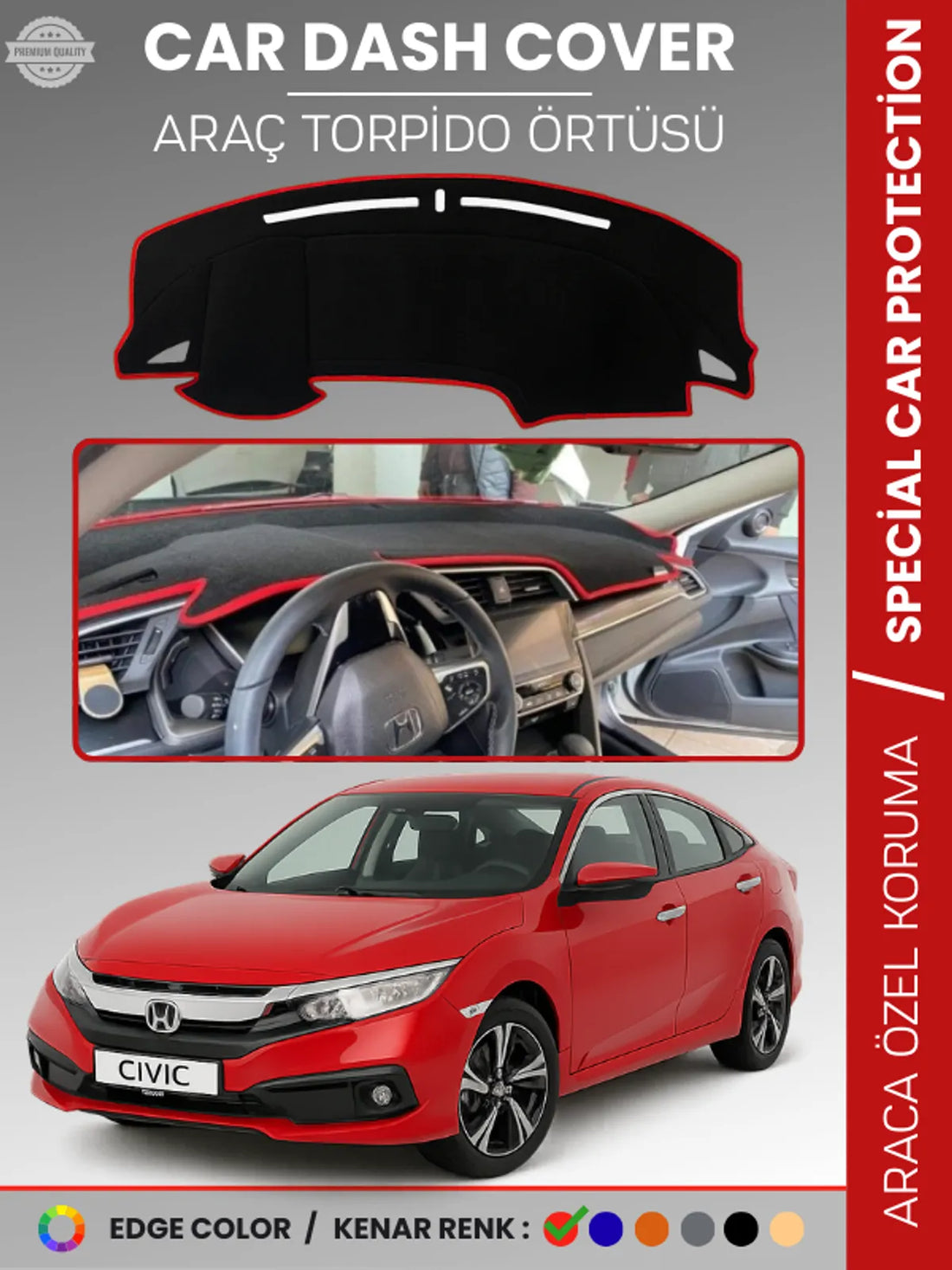 HONDA CIVIC (2015-2022) Uyumlu Torpido Örtüsü Araca Özel Ön Göğüs Koruma