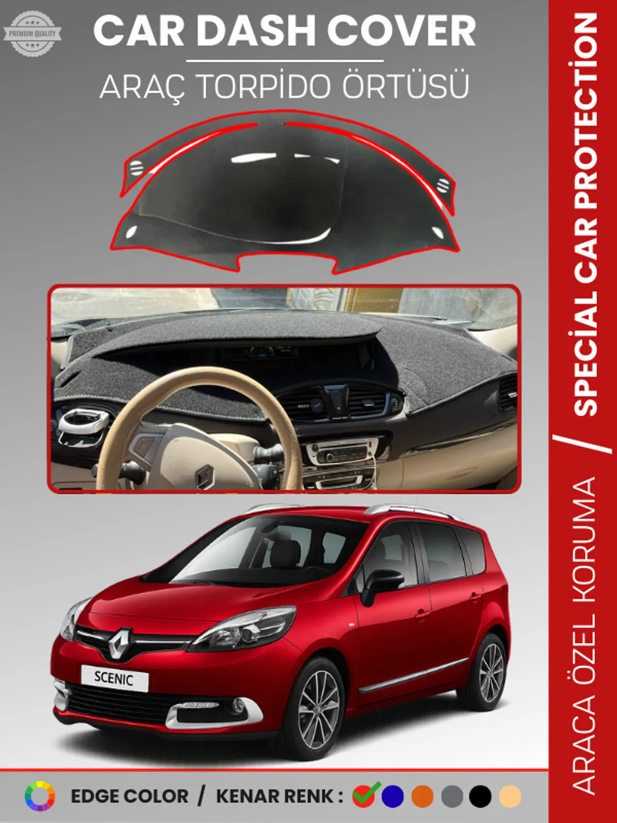 RENAULT SCENIC 3 (2009-2016) Uyumlu Torpido Örtüsü Araca Özel Ön Göğüs Koruma