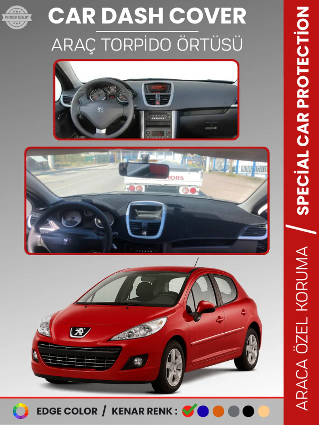 PEUGEOT 207 (2007-2012) Uyumlu Torpido Örtüsü Araca Özel Ön Göğüs Koruma