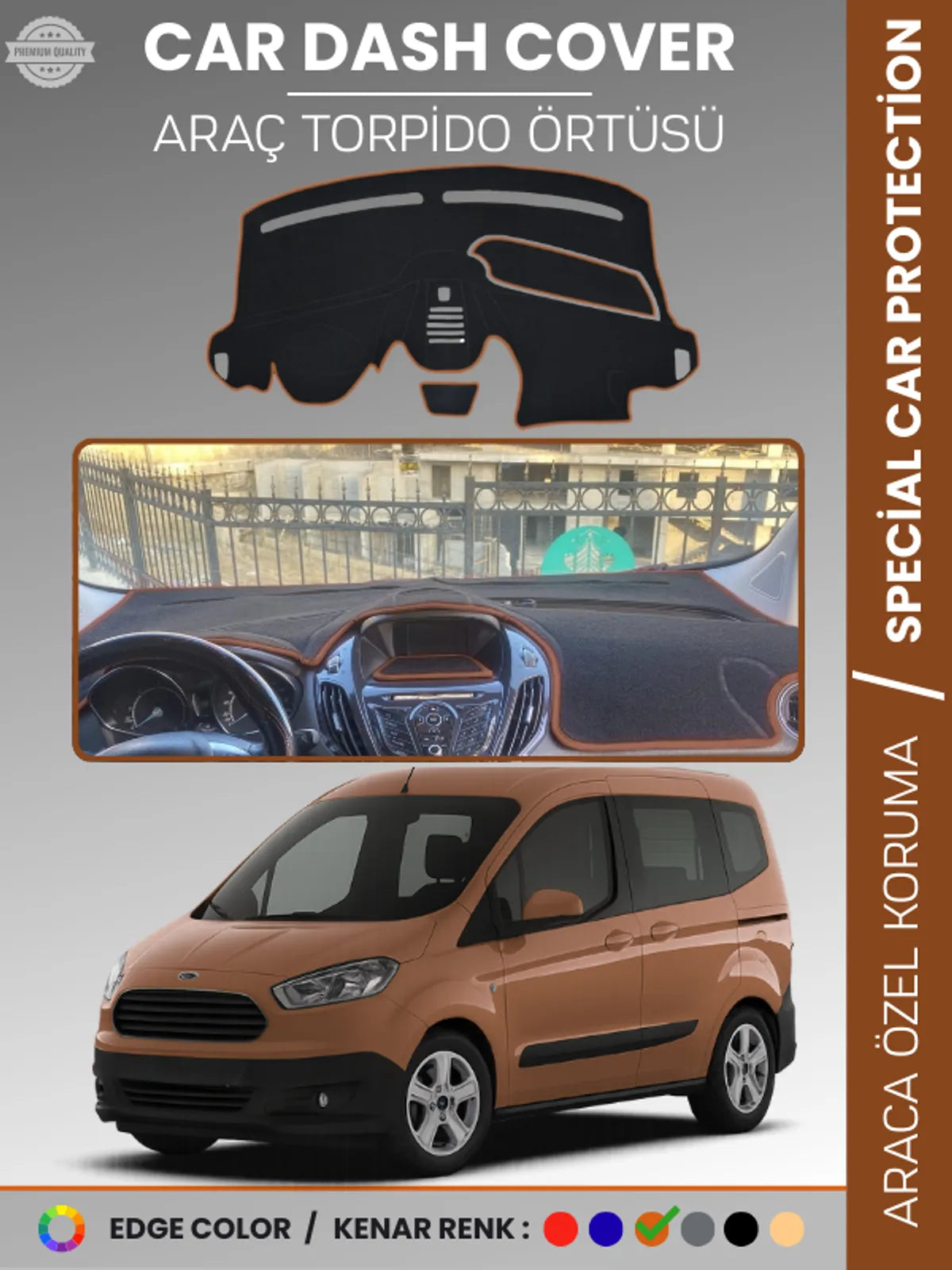 FORD COURİER (2013-2020) Uyumlu Torpido Örtüsü Araca Özel Ön Göğüs Koruma