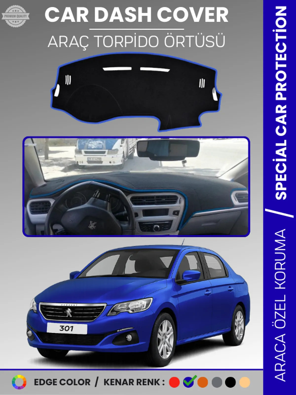 PEUGEOT 301 (2012-2024) Uyumlu Torpido Örtüsü Araca Özel Ön Göğüs Koruma