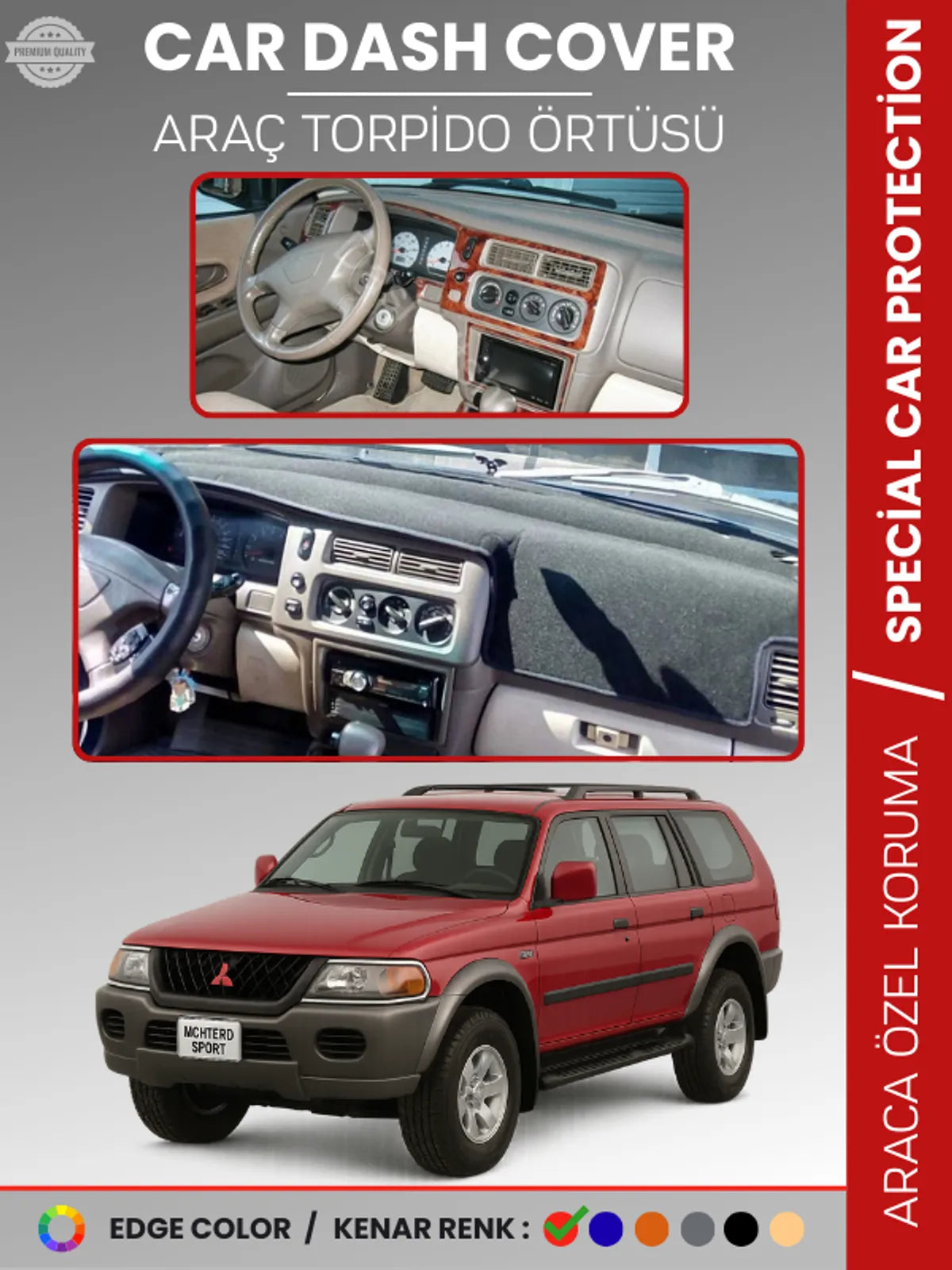 MITSUBISHI MONTERO SPORT (1996-2009) Uyumlu Torpido Örtüsü Araca Özel Ön Göğüs Koruma
