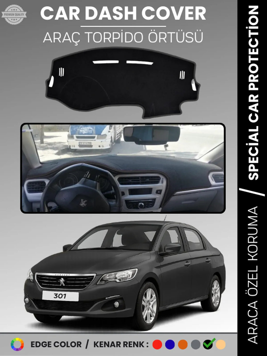 PEUGEOT 301 (2012-2024) Uyumlu Torpido Örtüsü Araca Özel Ön Göğüs Koruma