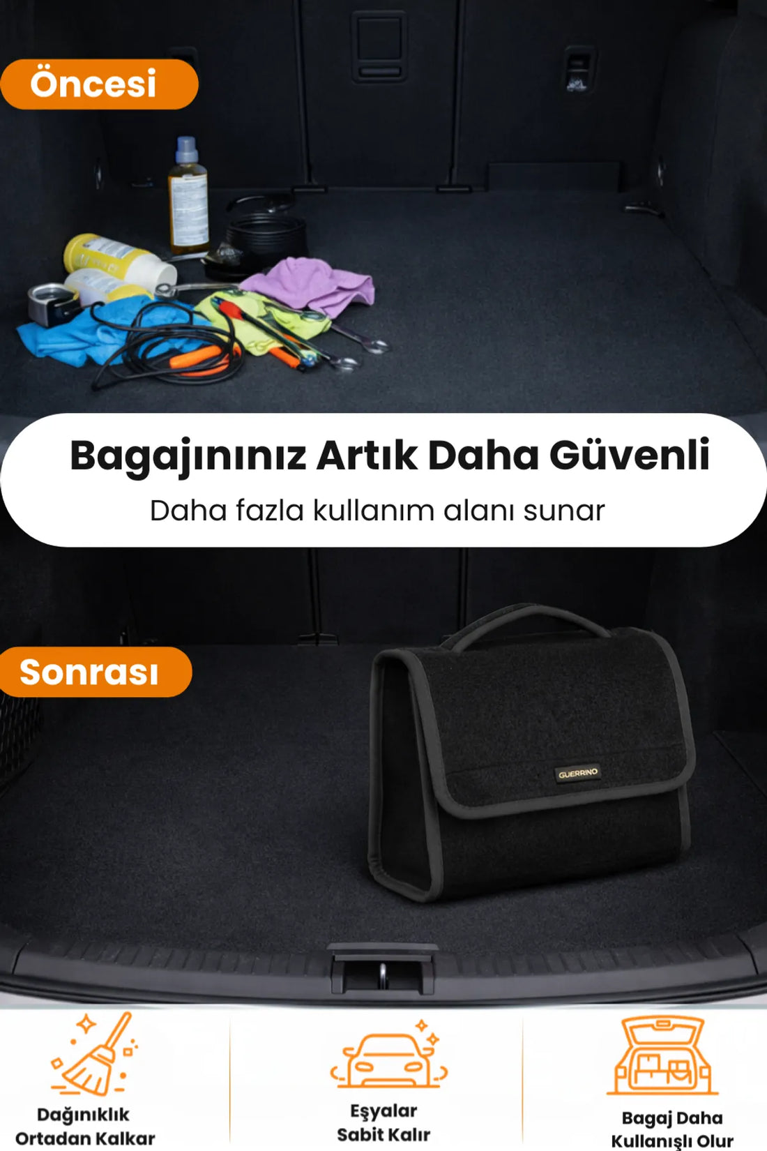 Oto Bagaj Çantası M Boy Kaymaz Cırt Bantlı Velur Kompakt Düzenleyici