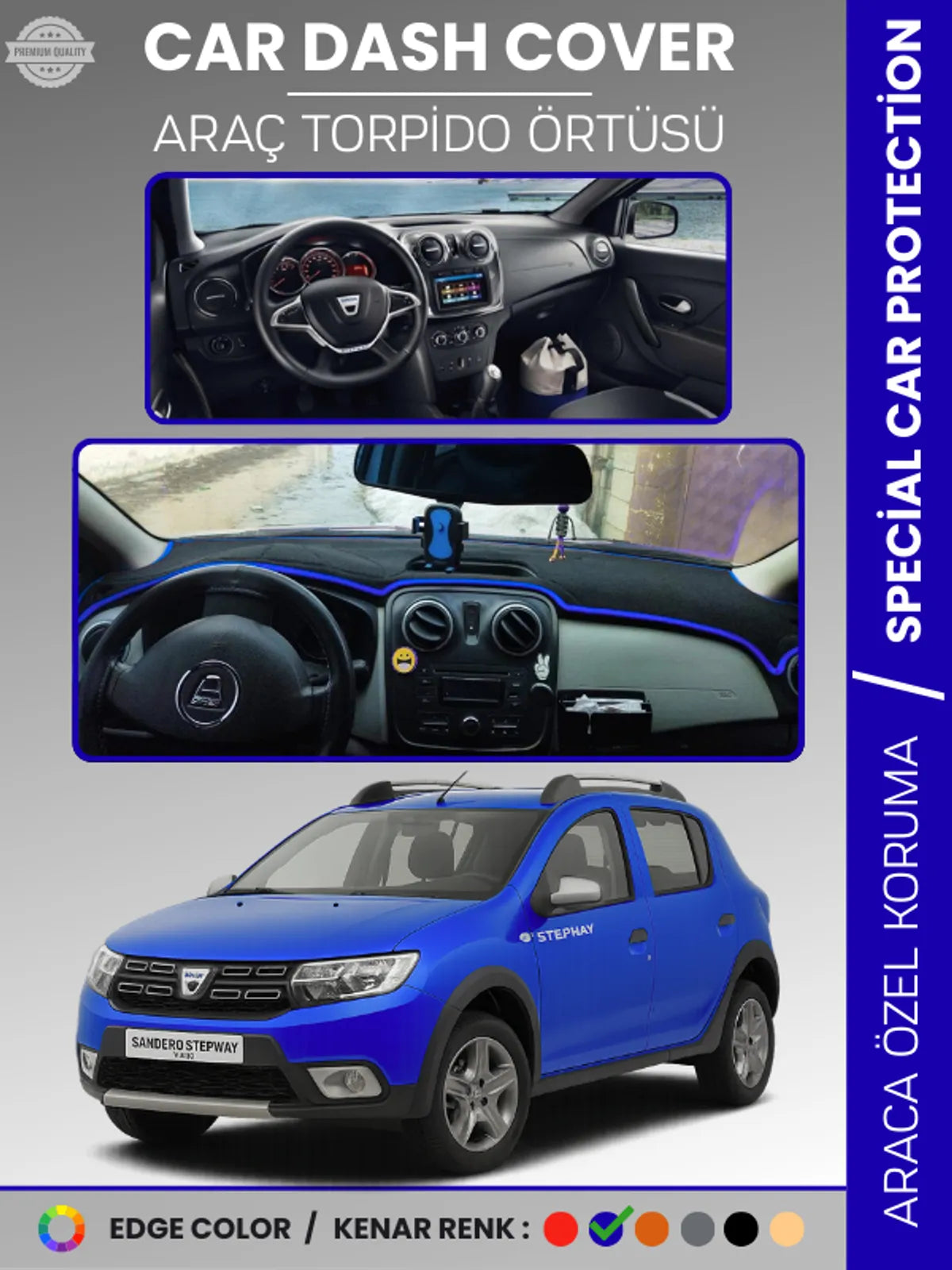 DACIA SANDERO STEPWAY (2015-2021) Uyumlu Torpido Örtüsü Araca Özel Ön Göğüs Koruma