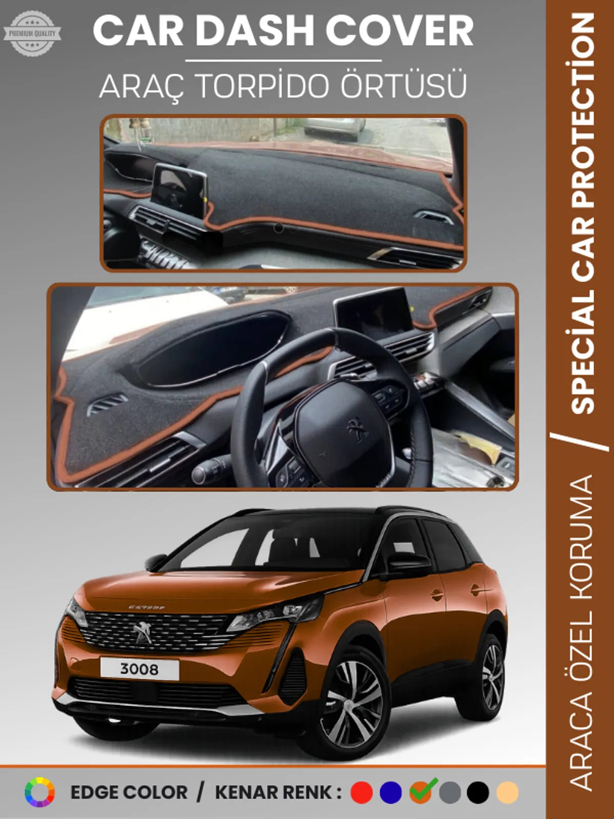 PEUGEOT 3008 EKRANLI (2021+) Uyumlu Torpido Örtüsü Araca Özel Ön Göğüs Koruma