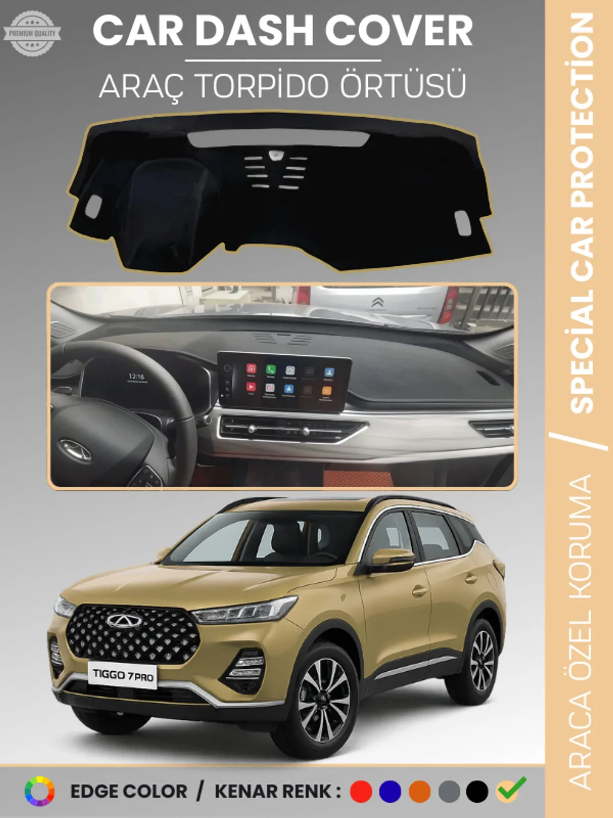 Chery Tiggo 7 Pro (2020+) Uyumlu Torpido Örtüsü Araca Özel Ön Göğüs Koruma