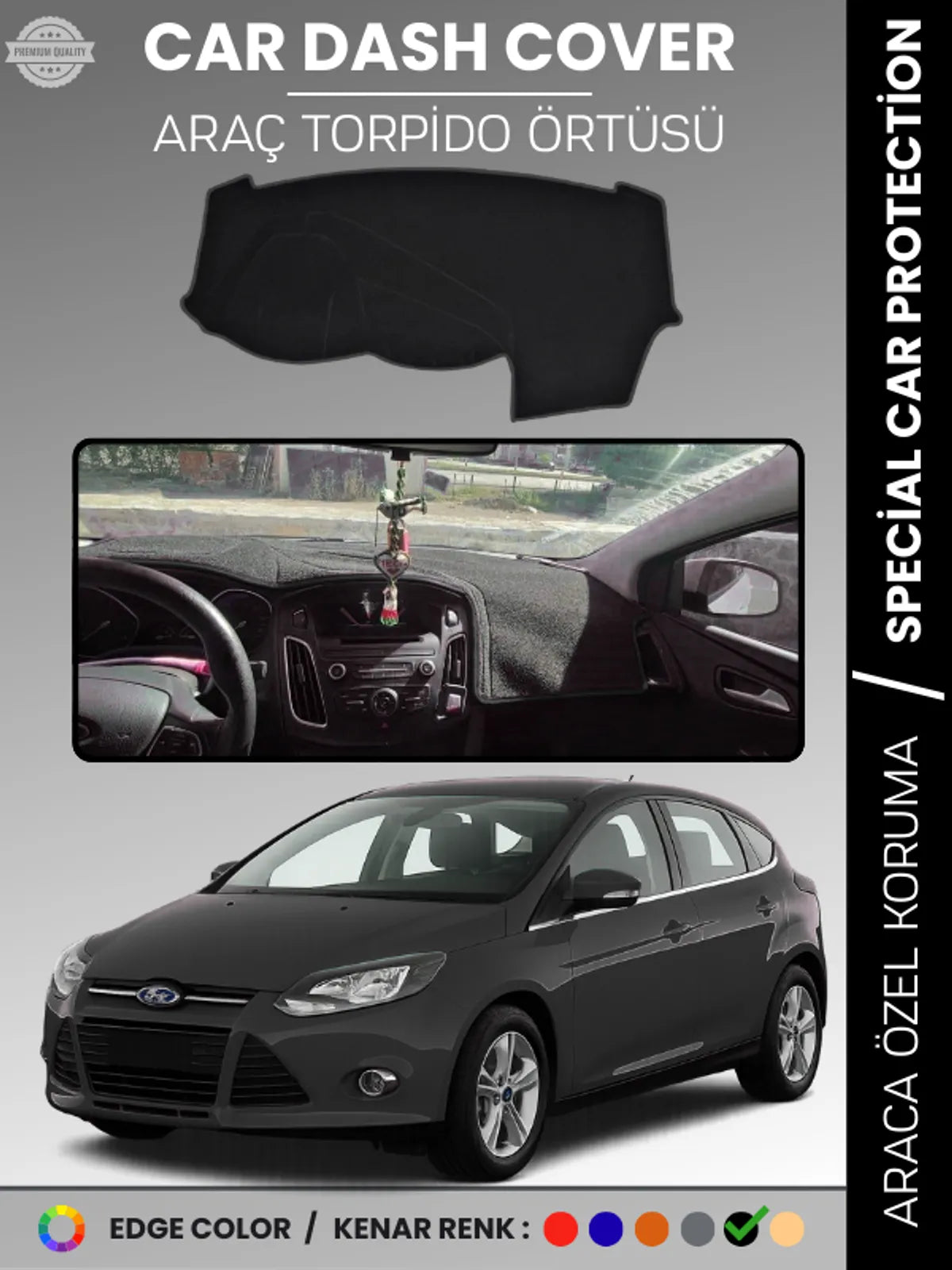 FORD FOCUS 3 (2011-2016) Uyumlu Torpido Örtüsü Araca Özel Ön Göğüs Koruma