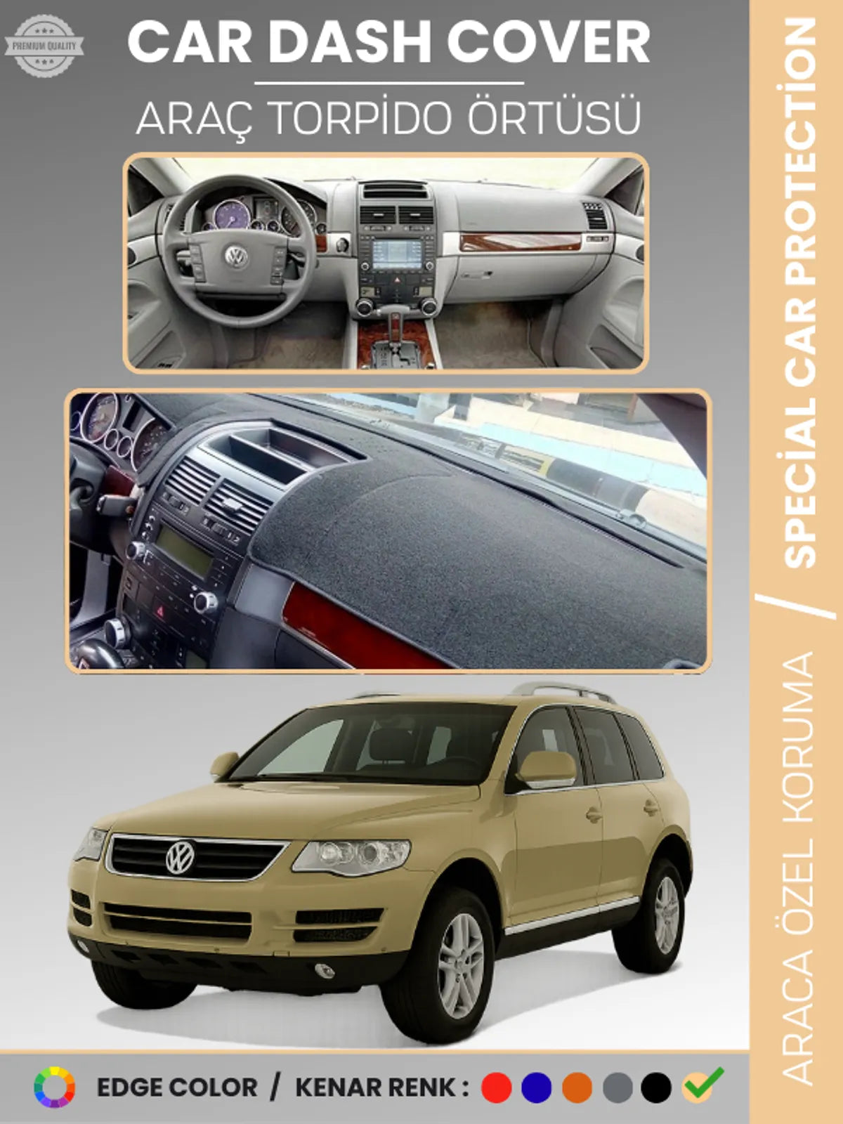 VOLKSWAGEN TOUAREG (2002-2010) Uyumlu Torpido Örtüsü Araca Özel Ön Göğüs Koruma
