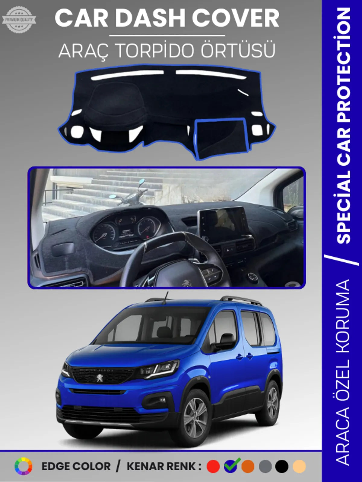 PEUGEOT RİFTER (2018-2025) Uyumlu Torpido Örtüsü Araca Özel Ön Göğüs Koruma