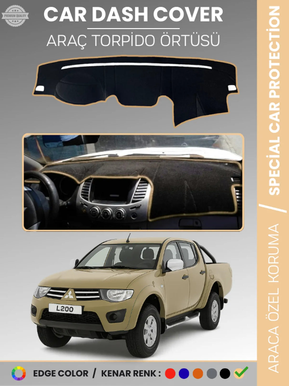 MITSUBISHI L200 (2006-2015) Uyumlu Torpido Örtüsü Araca Özel Ön Göğüs Koruma