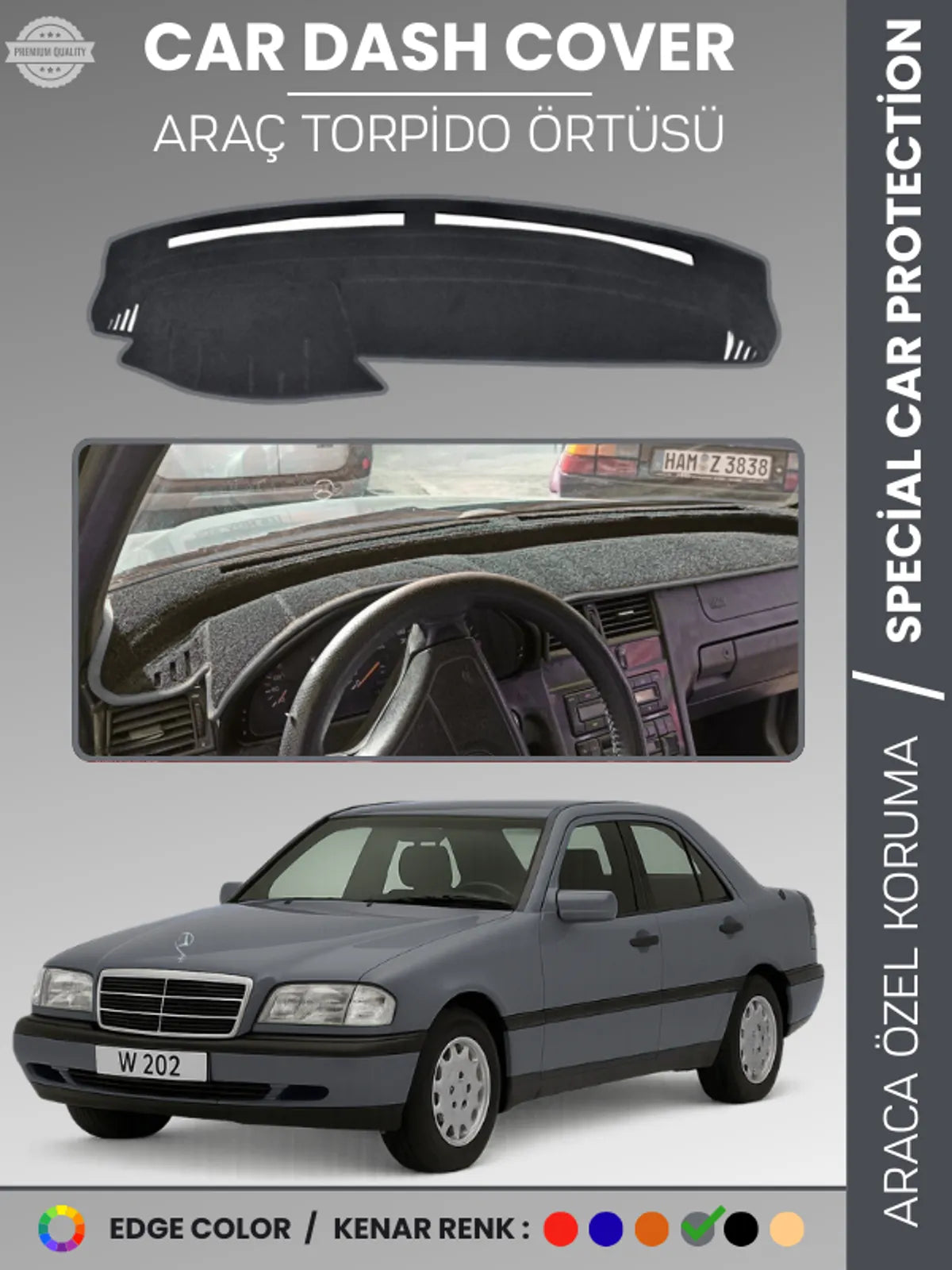 MERCEDES C CLASS W202 (1993-2000) Uyumlu Torpido Örtüsü Araca Özel Ön Göğüs Koruma