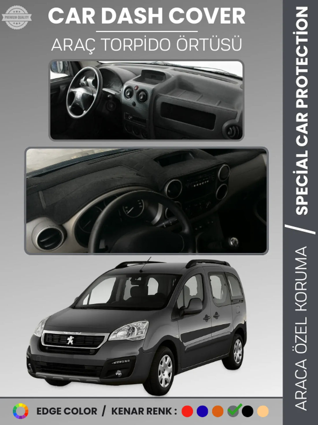 PEUGEOT PARTNER TEPEE (2008-2018) Uyumlu Torpido Örtüsü Araca Özel Ön Göğüs Koruma