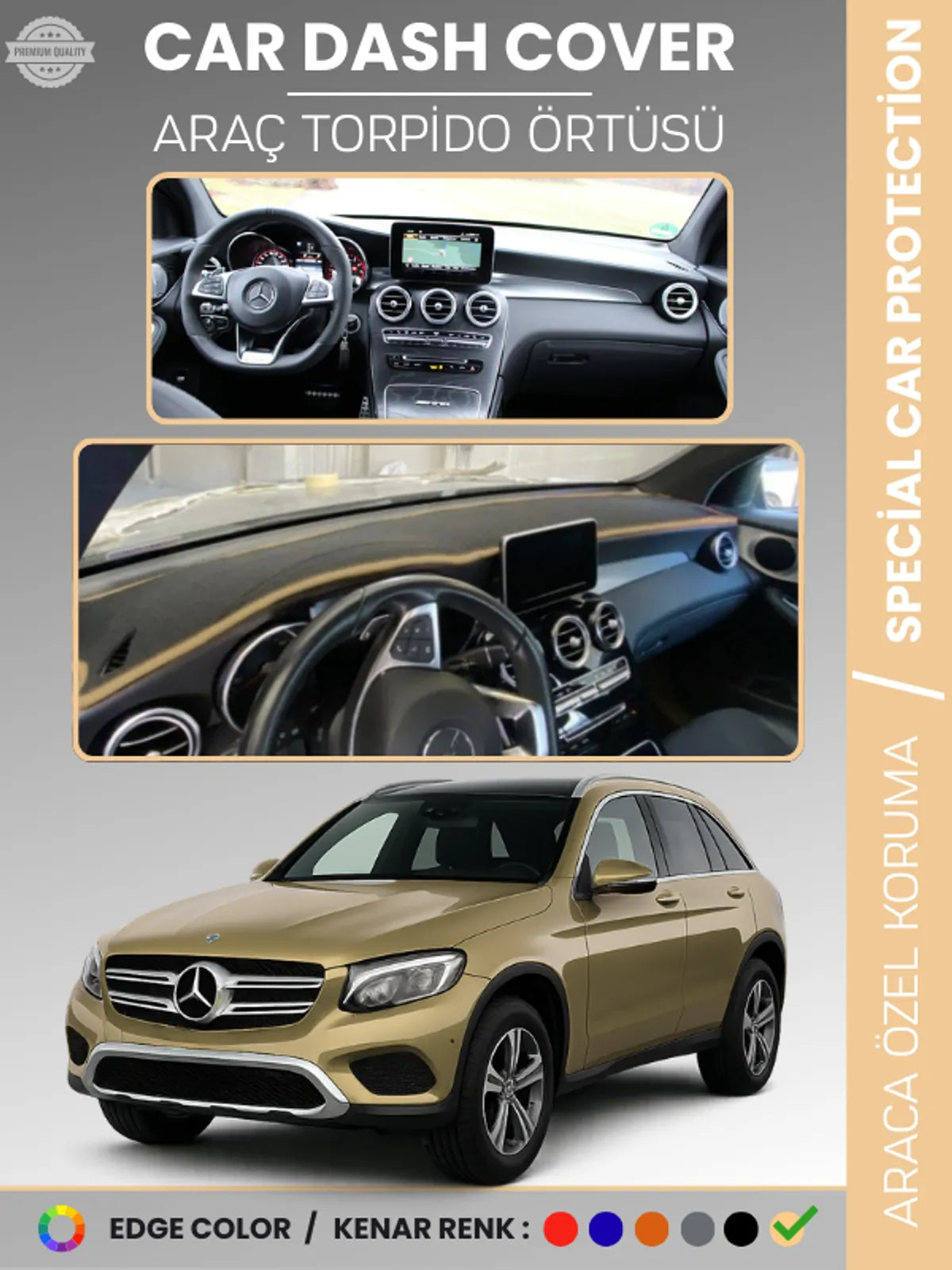MERCEDES GLC (2015-2020) Uyumlu Torpido Örtüsü Araca Özel Ön Göğüs Koruma