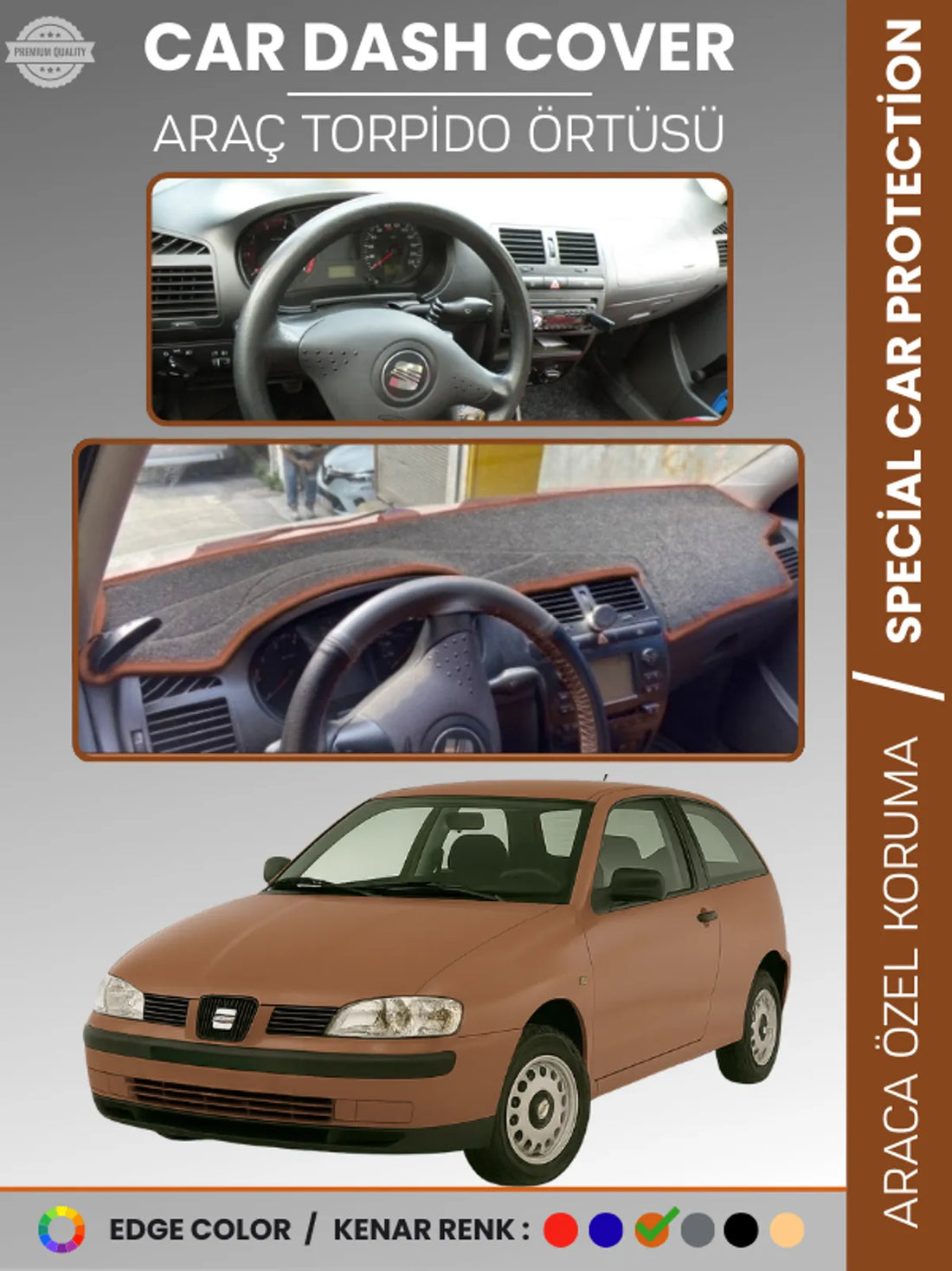 SEAT İBİZA (1998-2001) Uyumlu Torpido Örtüsü Araca Özel Ön Göğüs Koruma